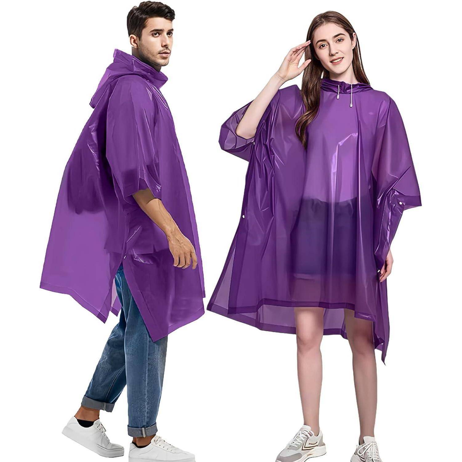 Regenponcho Herren Damen wasserdicht Kapuze schwarz 2er Lila