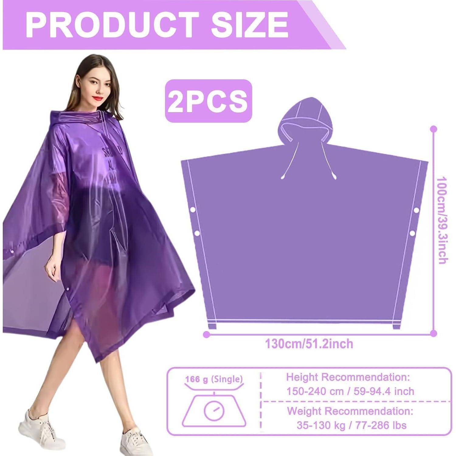 Regenponcho Herren Damen wasserdicht Kapuze schwarz 2er Lila