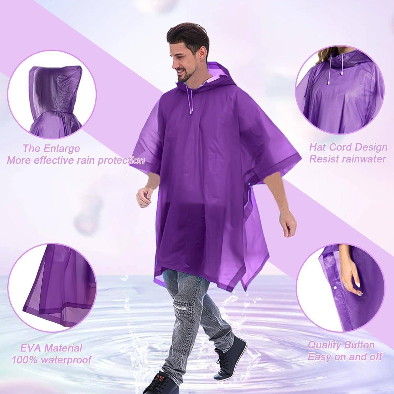 Regenponcho Herren Damen wasserdicht Kapuze schwarz 2er Lila
