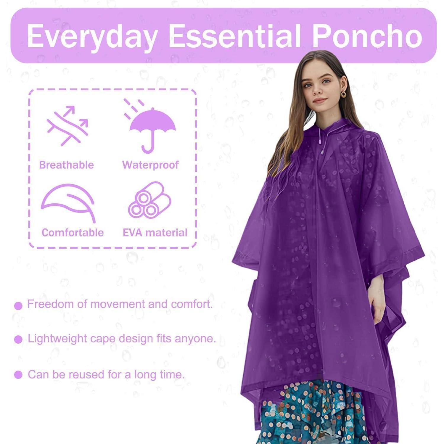 Regenponcho Herren Damen wasserdicht Kapuze schwarz 2er Lila