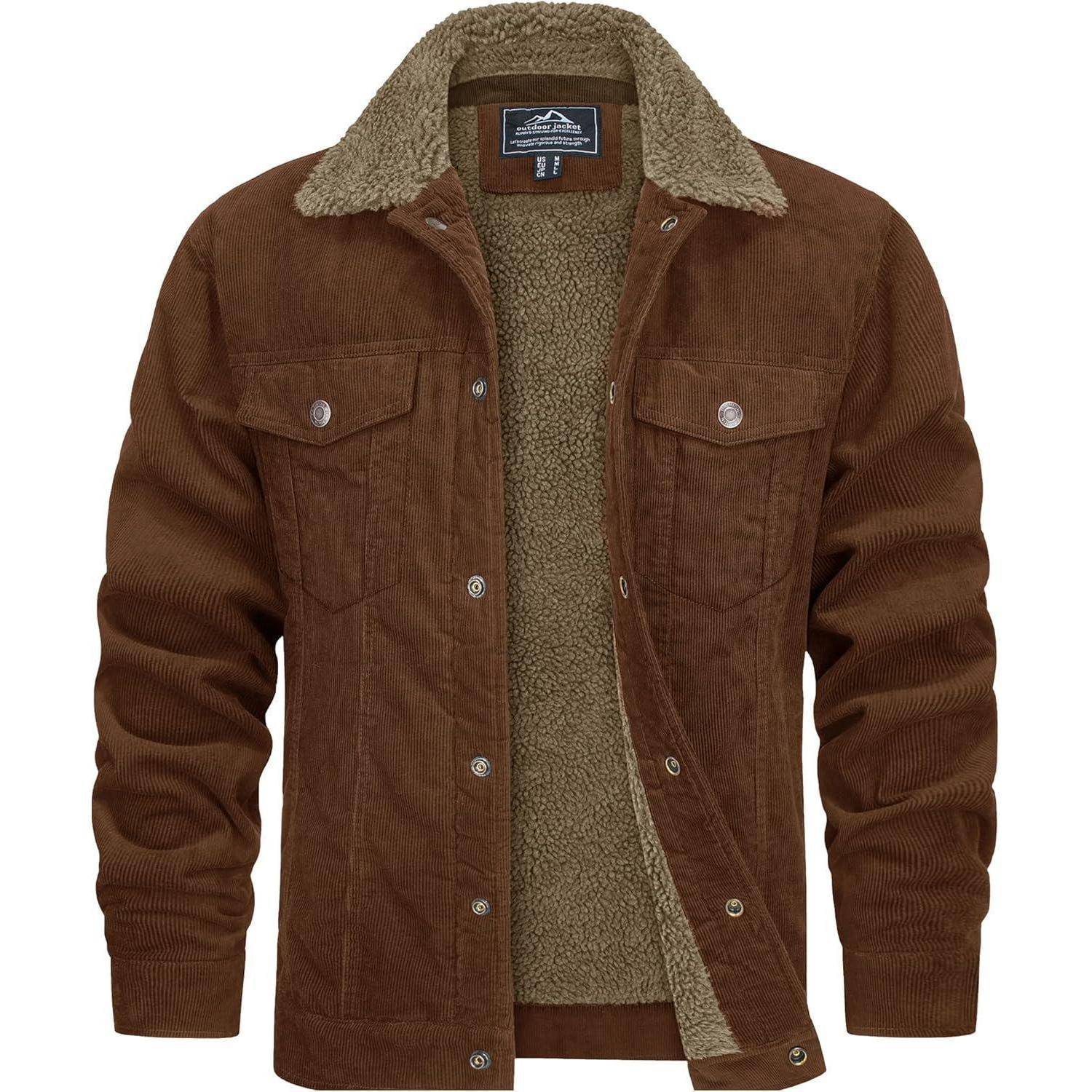 Cordjacke Herren Gefüttert Cargojacke Teddyfellkragen L Braun