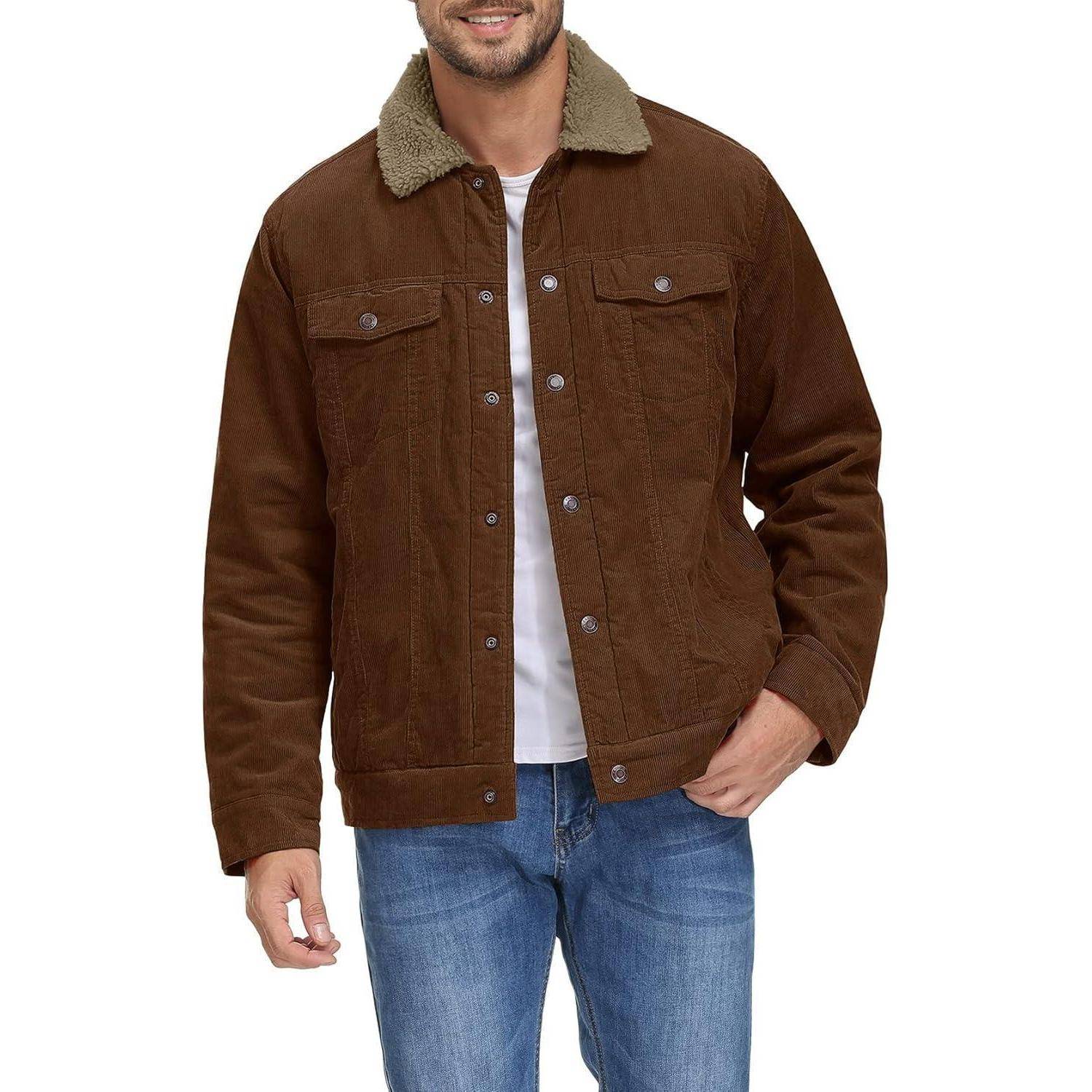 Cordjacke Herren Gefüttert Cargojacke Teddyfellkragen L Braun