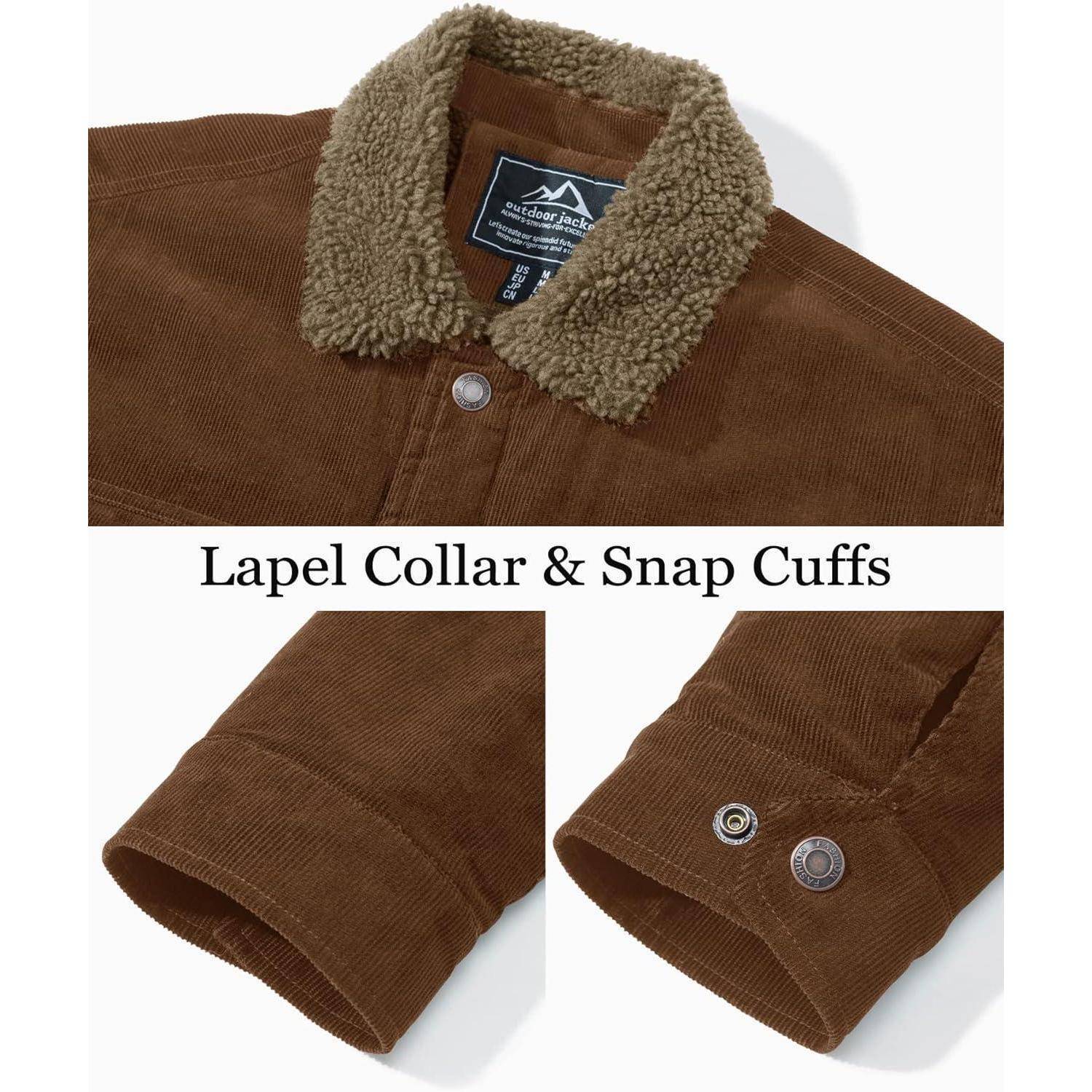 Cordjacke Herren Übergangsjacke Teddyfellkragen Cargo XL Braun