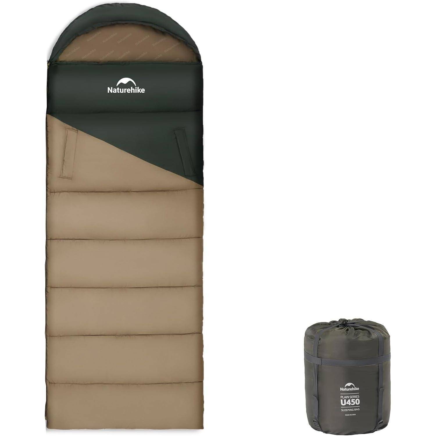 Schlafsack Kapuze Camping Dunkelgrün und Braun rechts (3,9~-1,3℃)