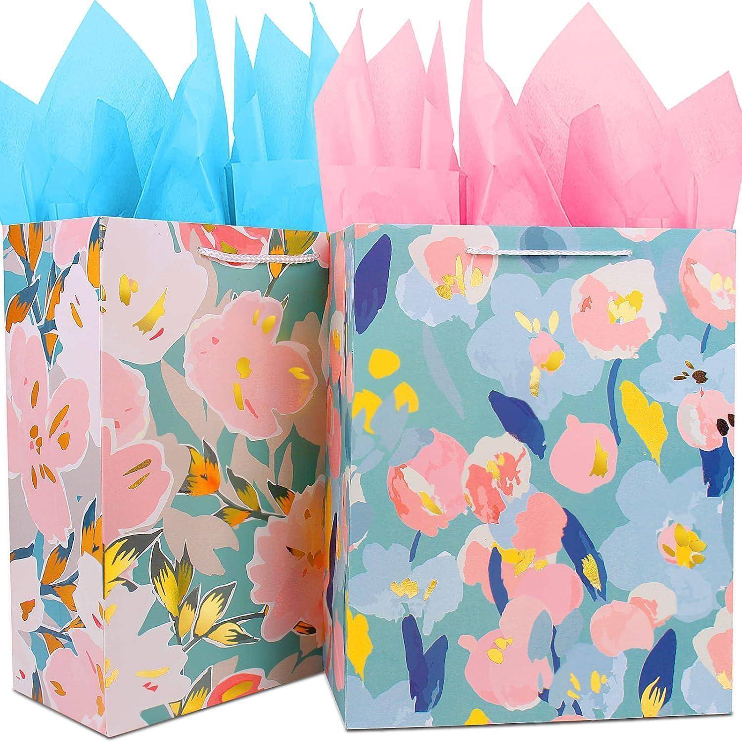 Geschenktüten Geburtstag Papier Henkel Multi-Blume mit Goldfolie