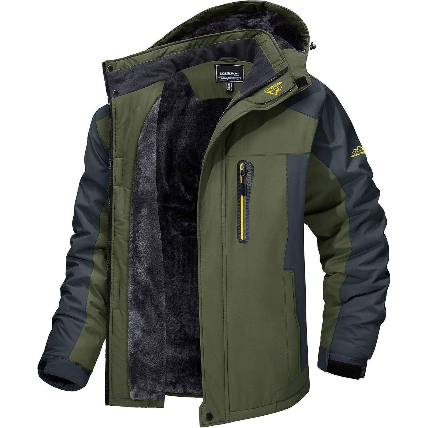 Fleecejacke Herren Winter wasserdicht winddicht Kapuze Armeegrün XL