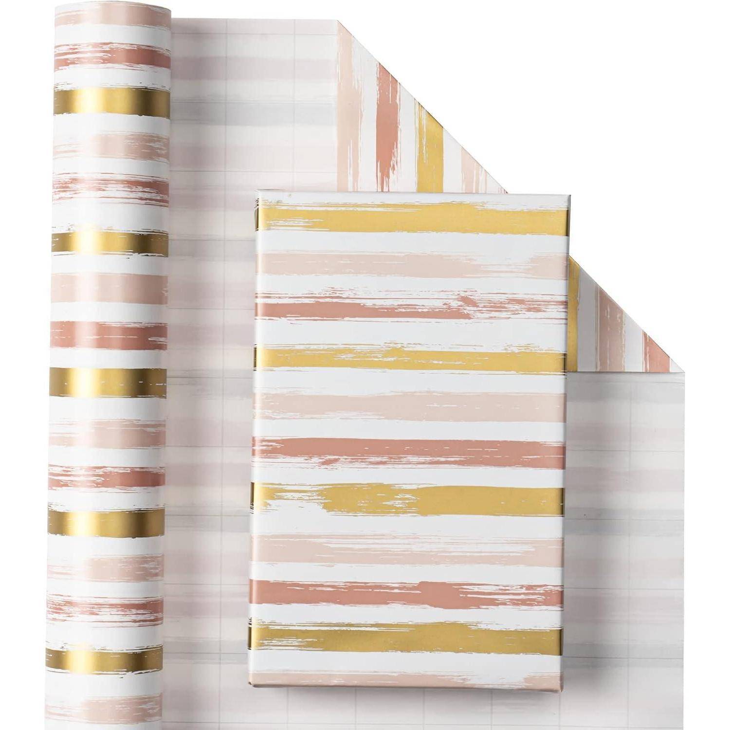Geschenkpapierrolle Gold Geburtstag Urlaub 43,2cm 10m Rosa - Linien