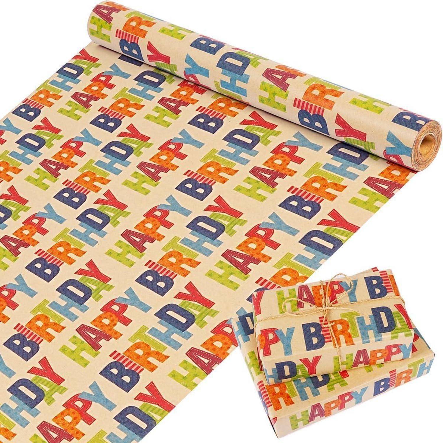 Geschenkpapier Geburtstag Rolle 15m 43cm Kraftpapier Multicolor