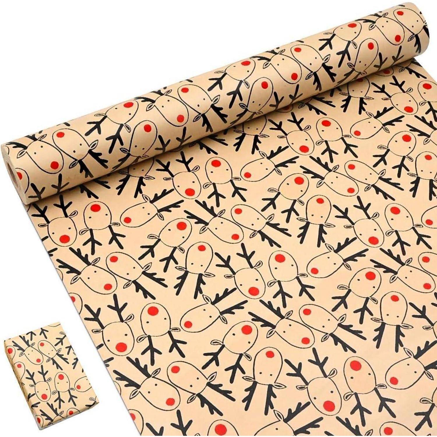 Geschenkpapierrolle Weihnachts 15m Kraftpapier Mehrfarbiges Geweih