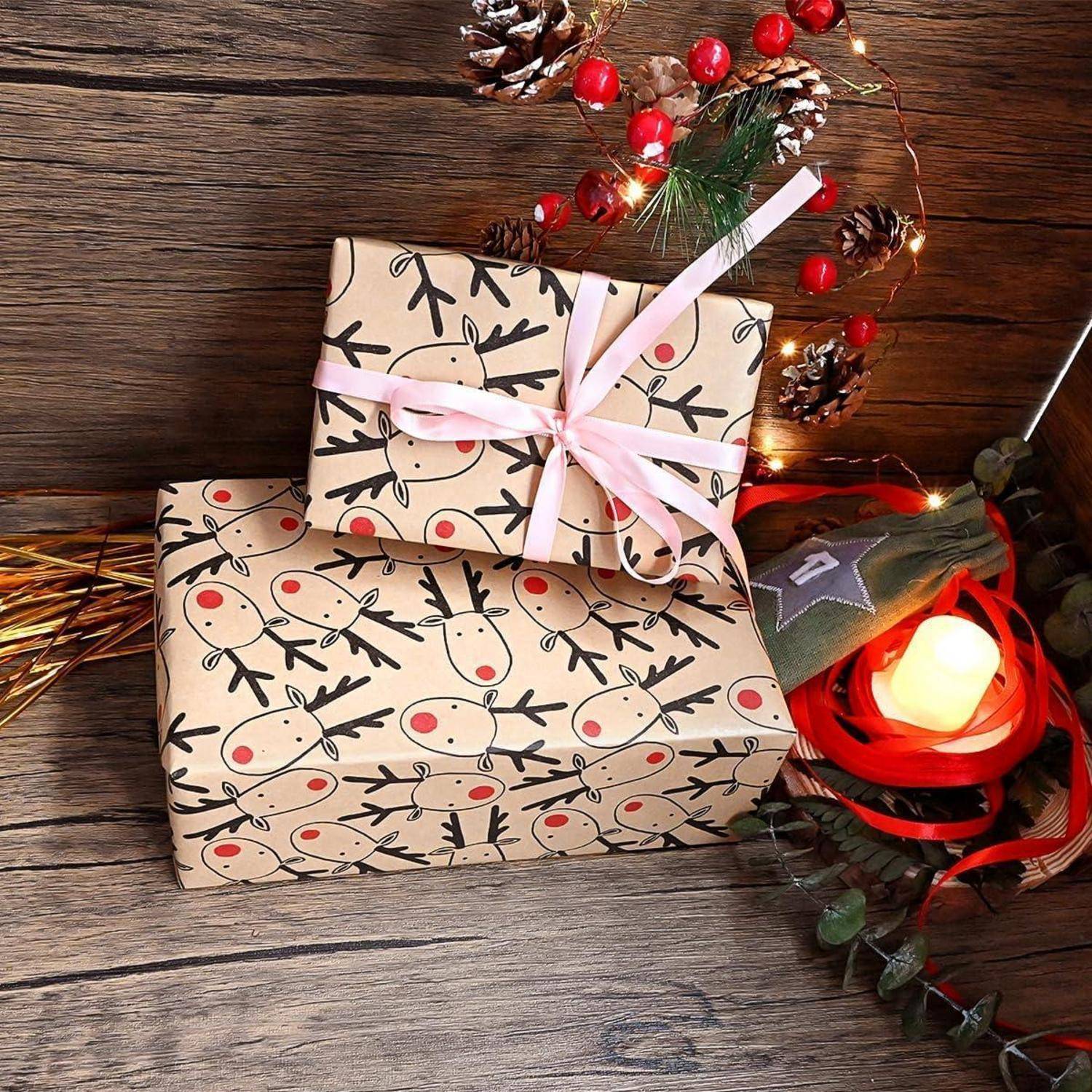 Geschenkpapierrolle Weihnachts 15m Kraftpapier Mehrfarbiges Geweih