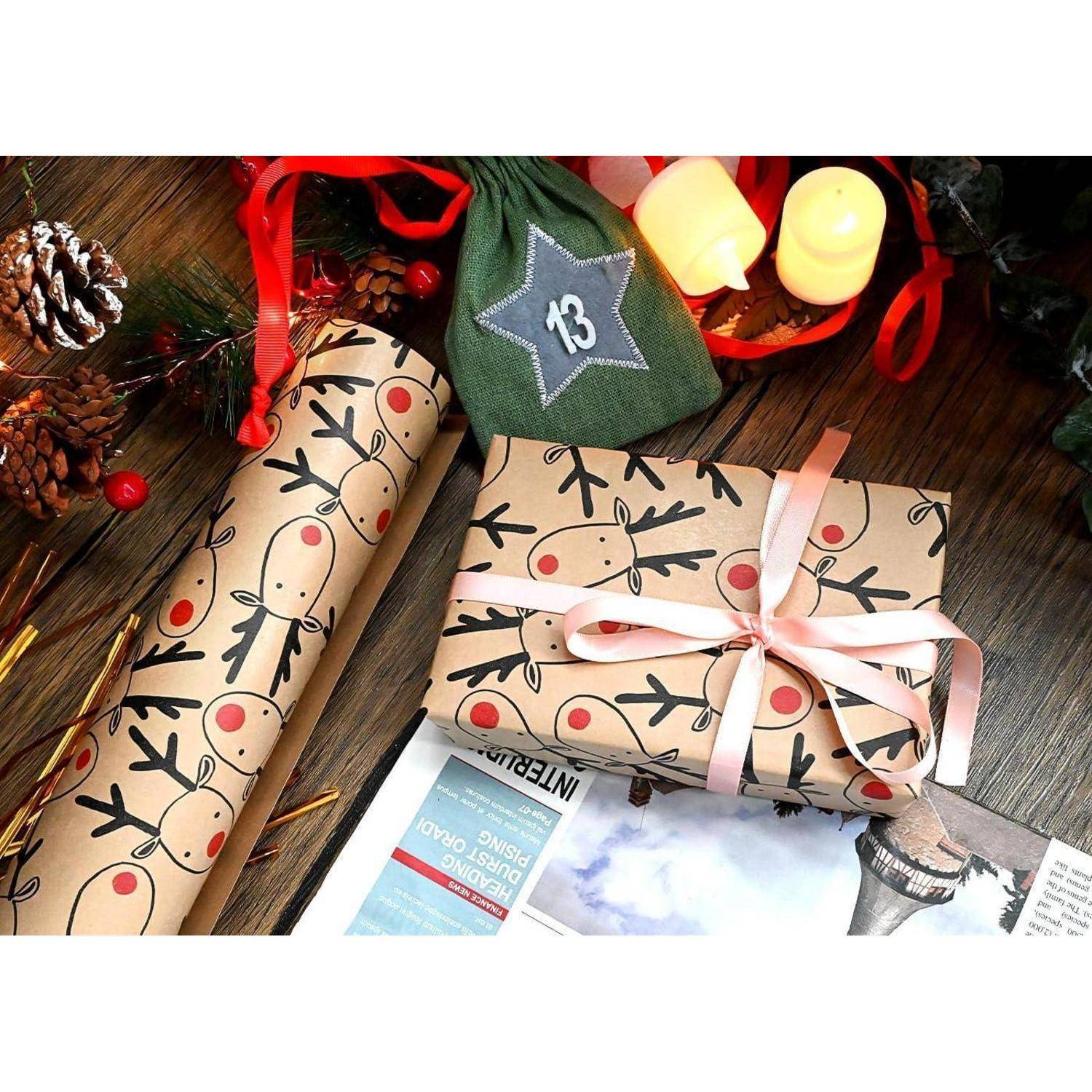 Geschenkpapierrolle Weihnachts 15m Kraftpapier Mehrfarbiges Geweih