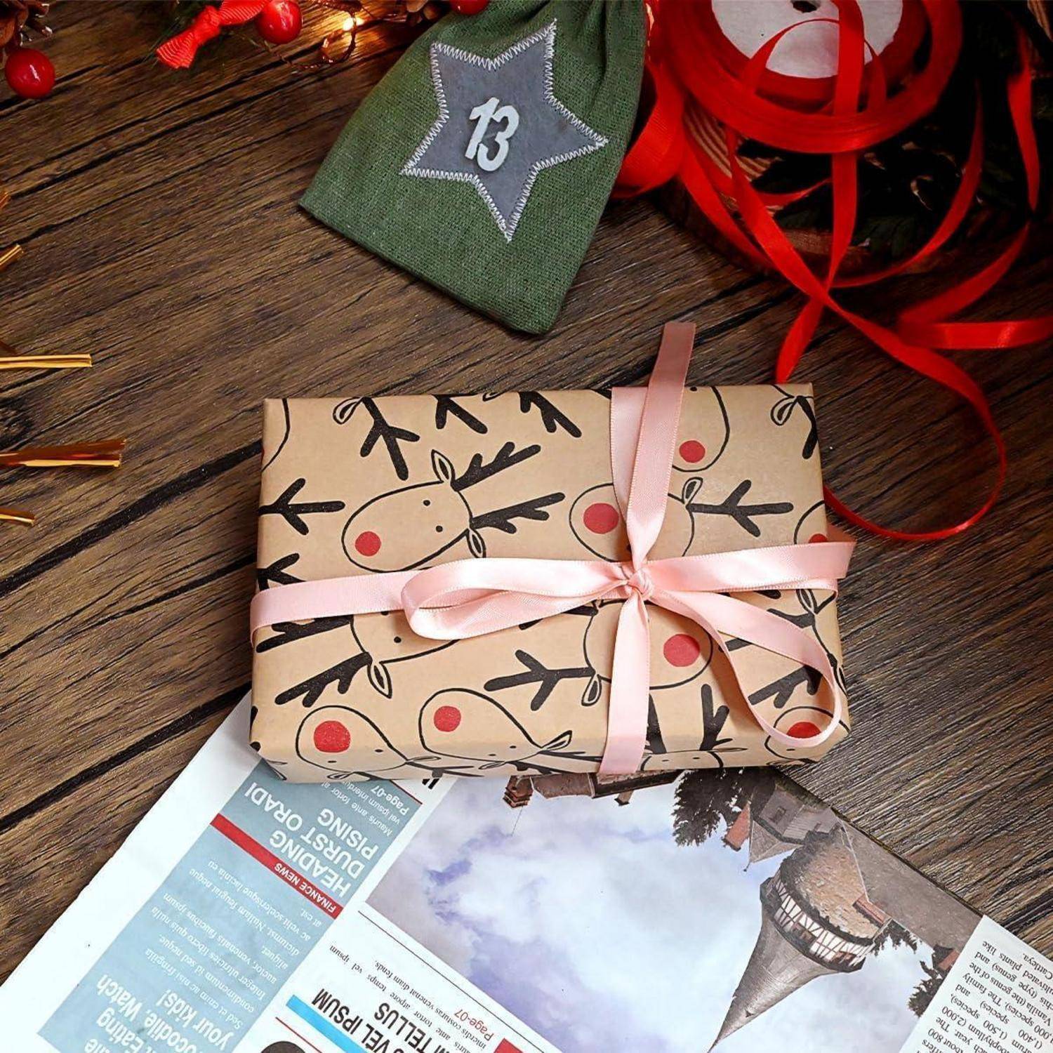 Geschenkpapierrolle Weihnachts 15m Kraftpapier Mehrfarbiges Geweih