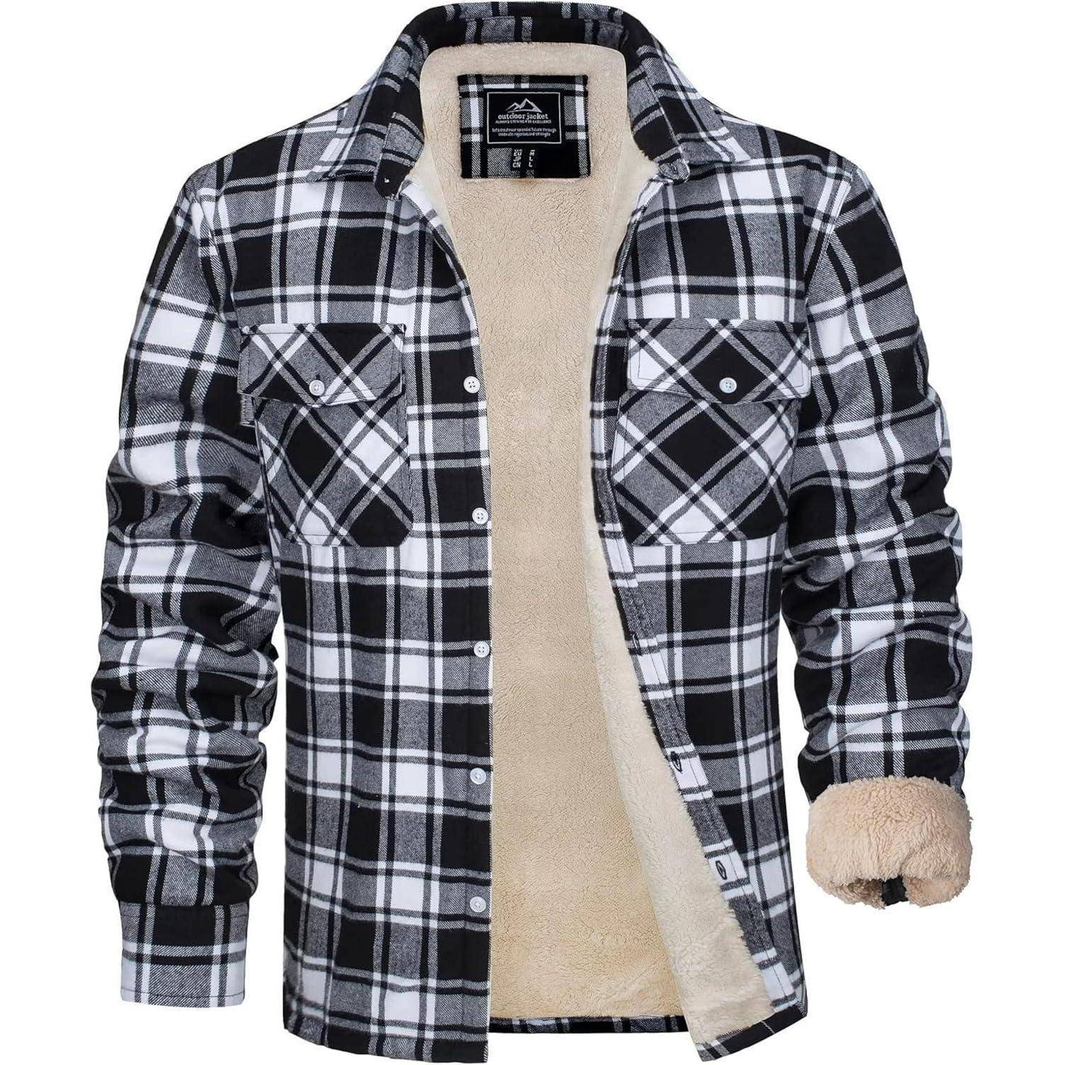 Hemdjacke Herren gefüttert thermo kariert Baumwolle 3XL Schwarz