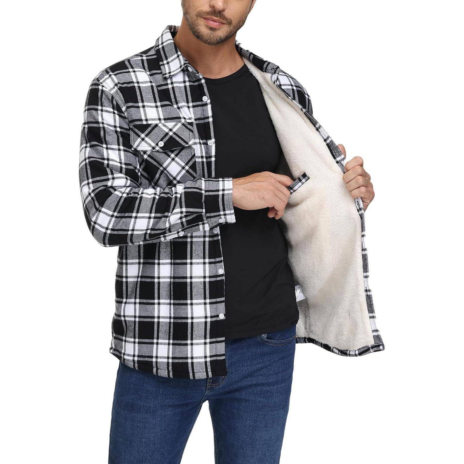 Hemdjacke Herren gefüttert thermo kariert Baumwolle 3XL Schwarz