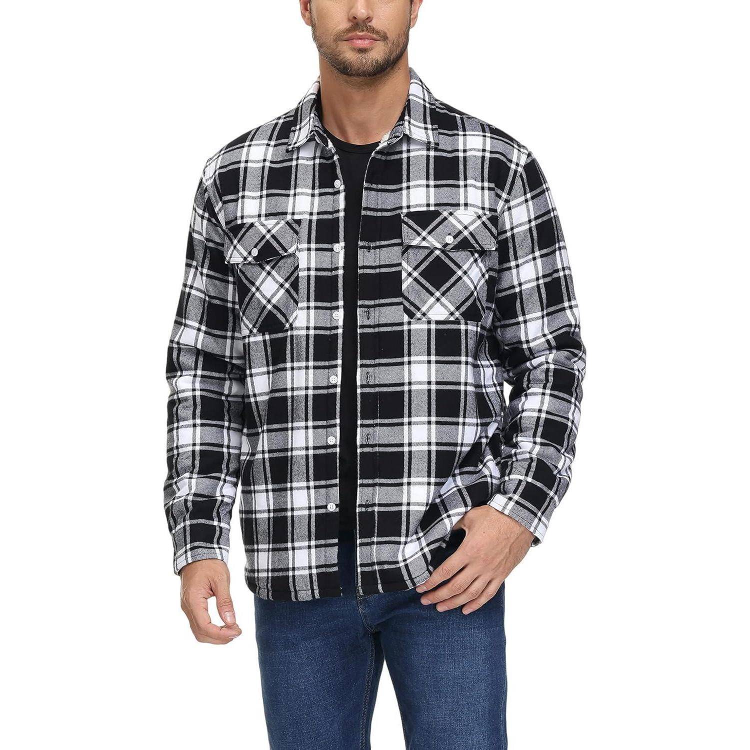 Hemdjacke Herren gefüttert thermo kariert Baumwolle 3XL Schwarz
