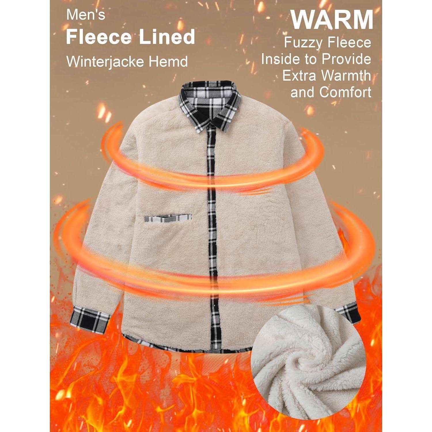Hemdjacke Herren gefüttert thermo kariert Baumwolle 3XL Schwarz
