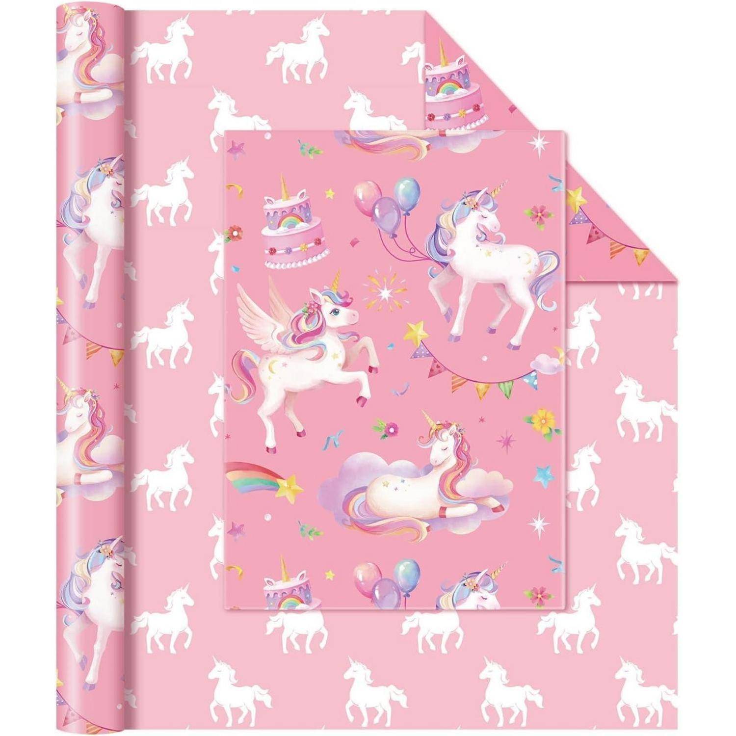 Geschenkpapier Einhorn Rolle 43cm 10m Regenbogen Aquarell Einhorn