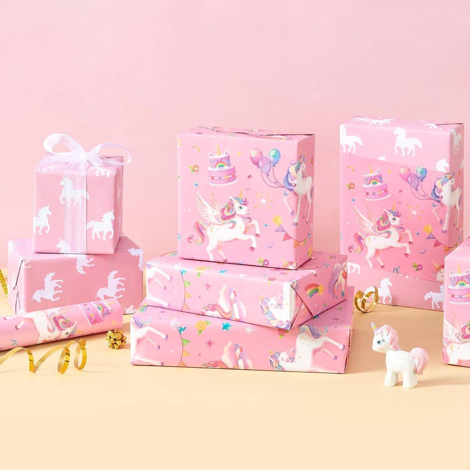 Geschenkpapier Einhorn Rolle 43cm 10m Regenbogen Aquarell Einhorn