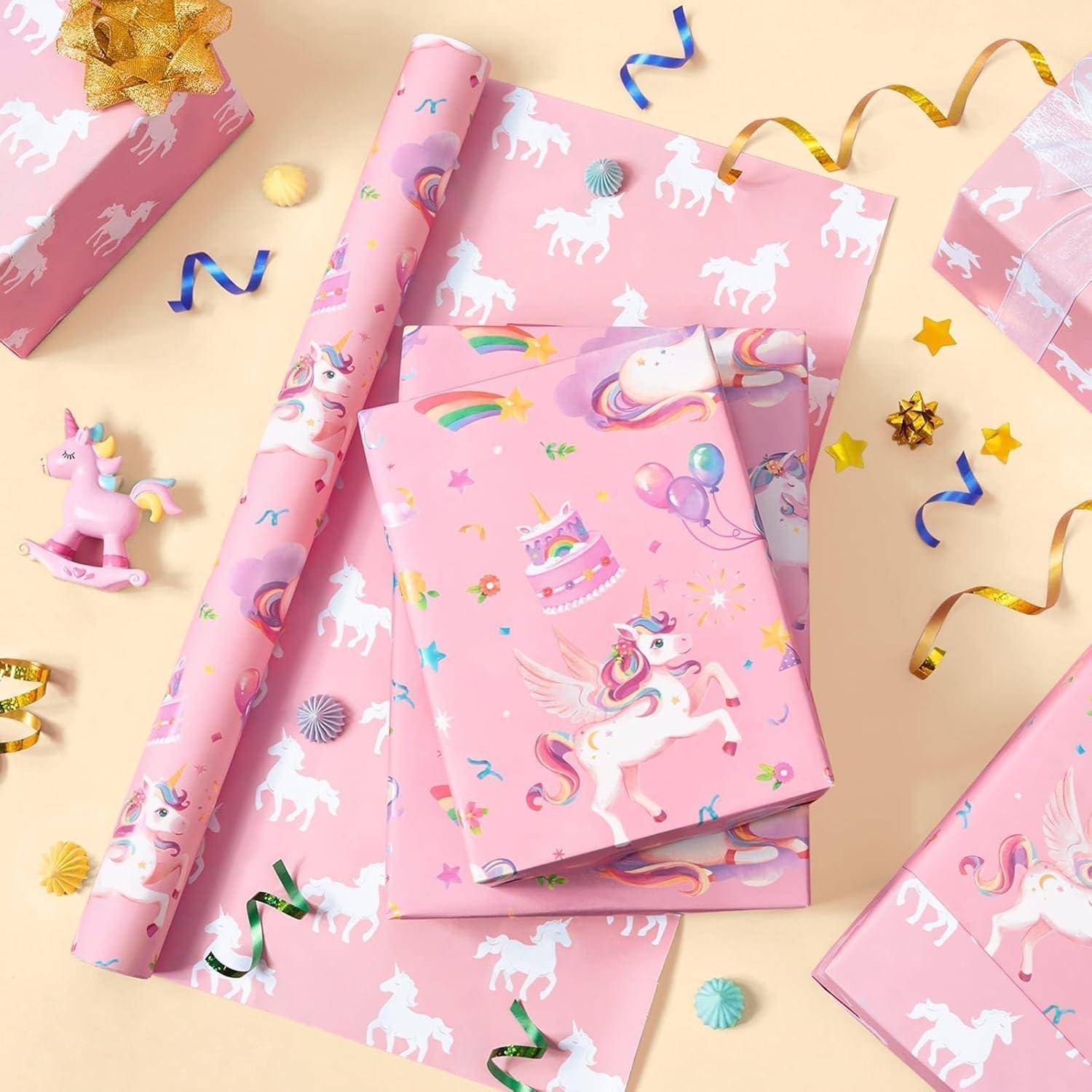 Geschenkpapier Einhorn Rolle 43cm 10m Regenbogen Aquarell Einhorn