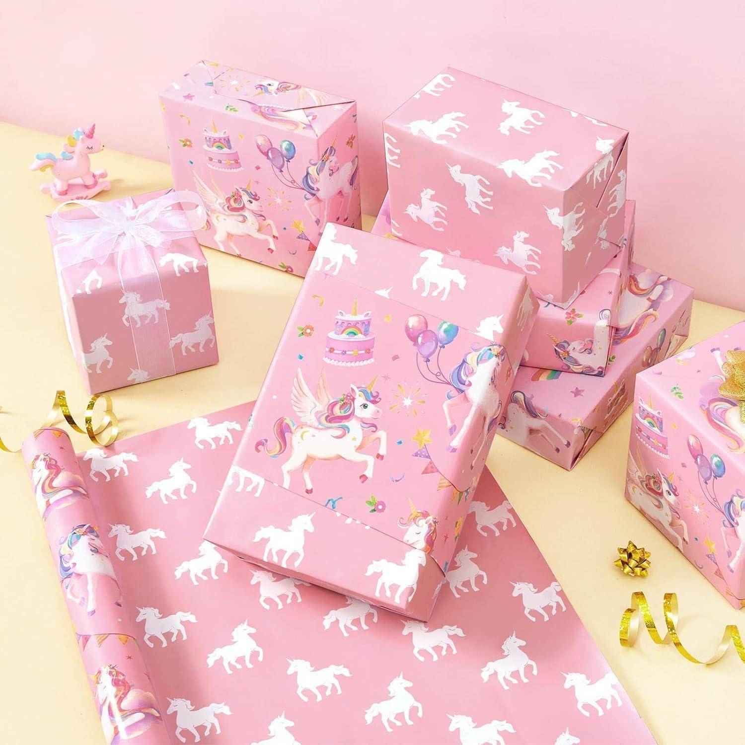Geschenkpapier Einhorn Rolle 43cm 10m Regenbogen Aquarell Einhorn
