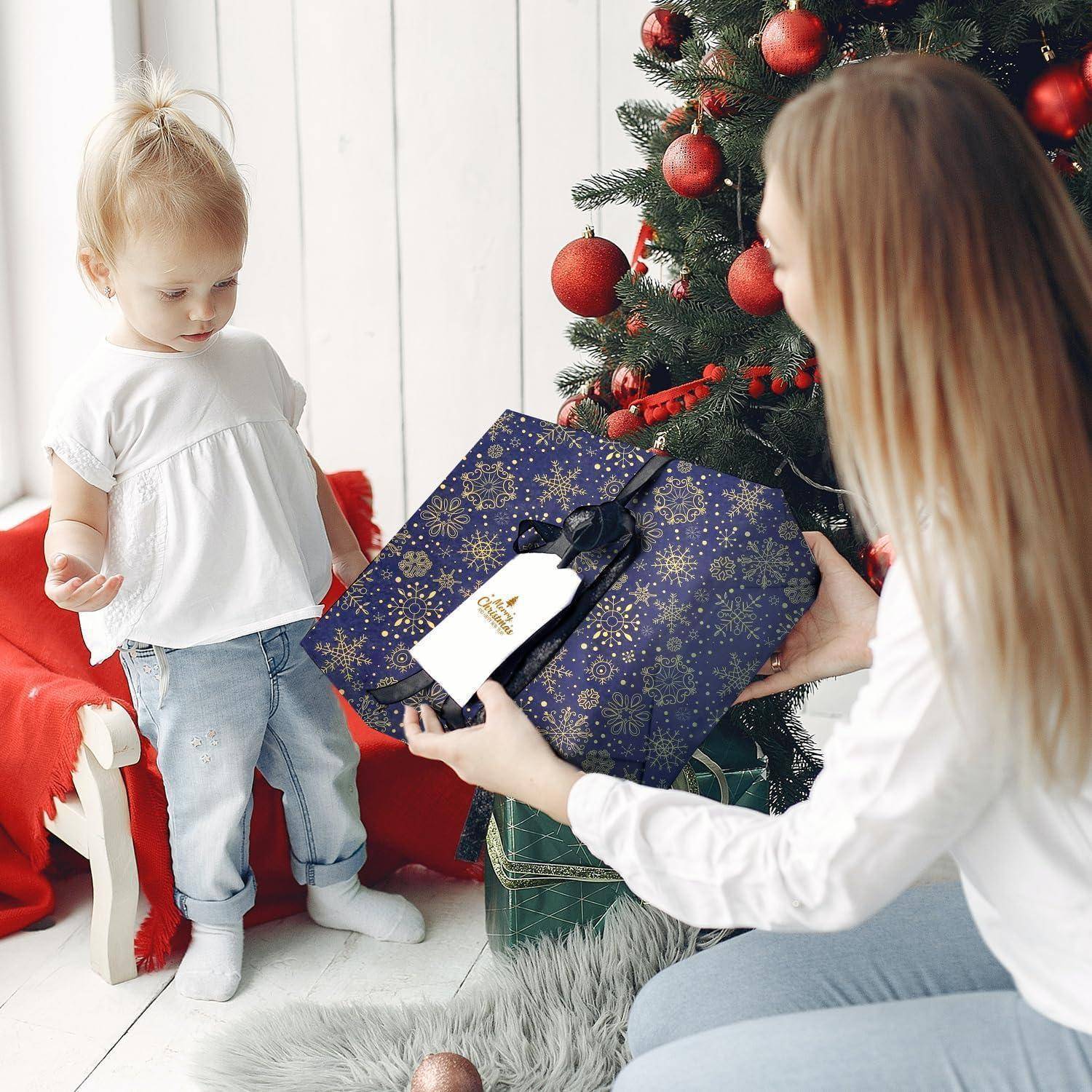 Geschenkpapier Weihnachten Rolle Kraftpapier Schneeflocke Dunkelblau