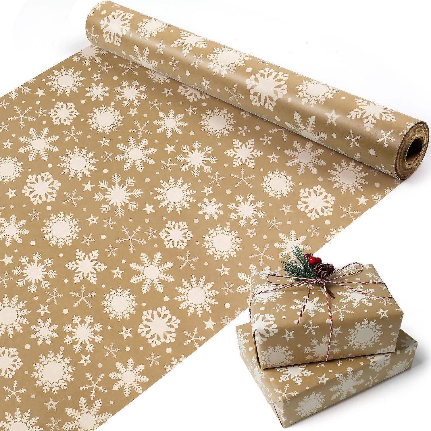 Geschenkpapier Rolle Weihnachten Schneeflocke Kraft 43cm 15m Snowflake