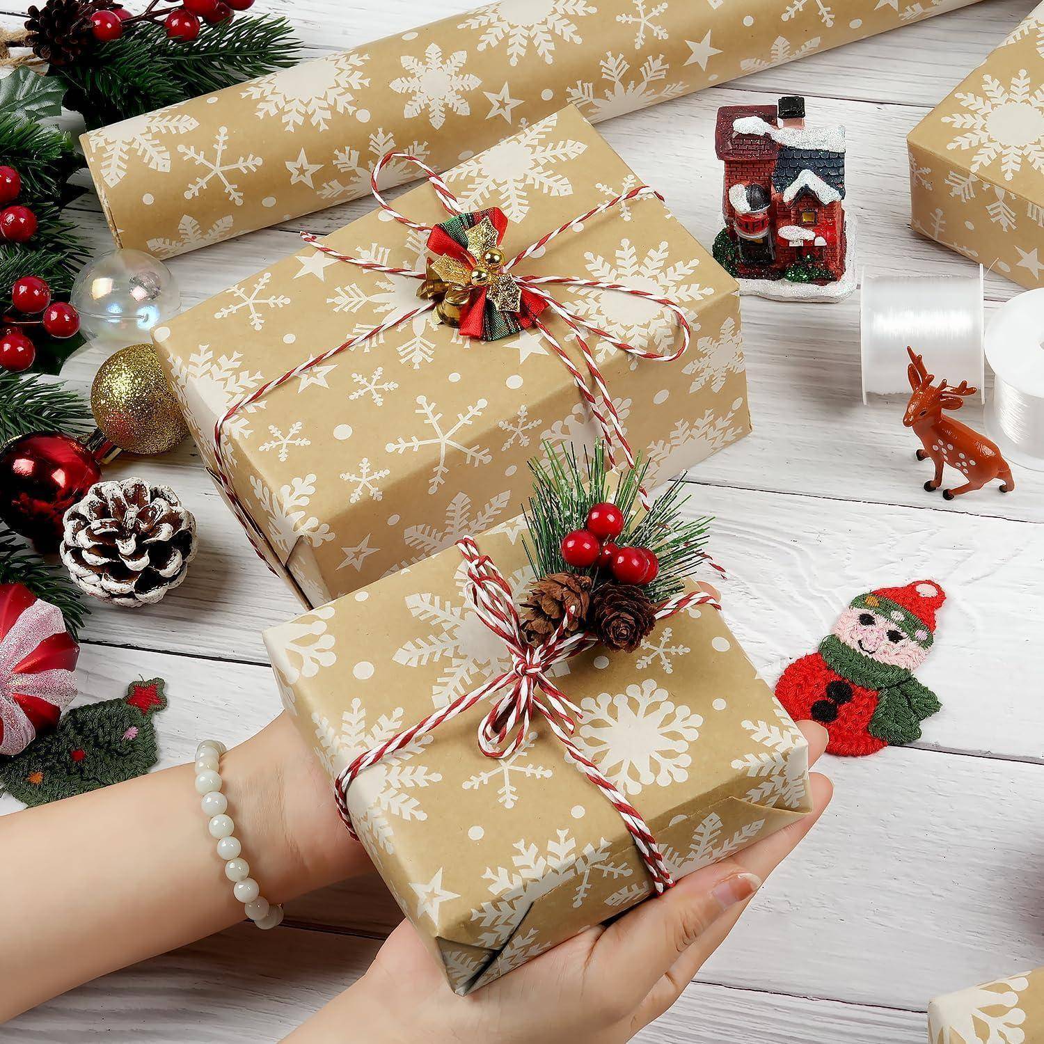 Geschenkpapier Rolle Weihnachten Schneeflocke Kraft 43cm 15m Snowflake