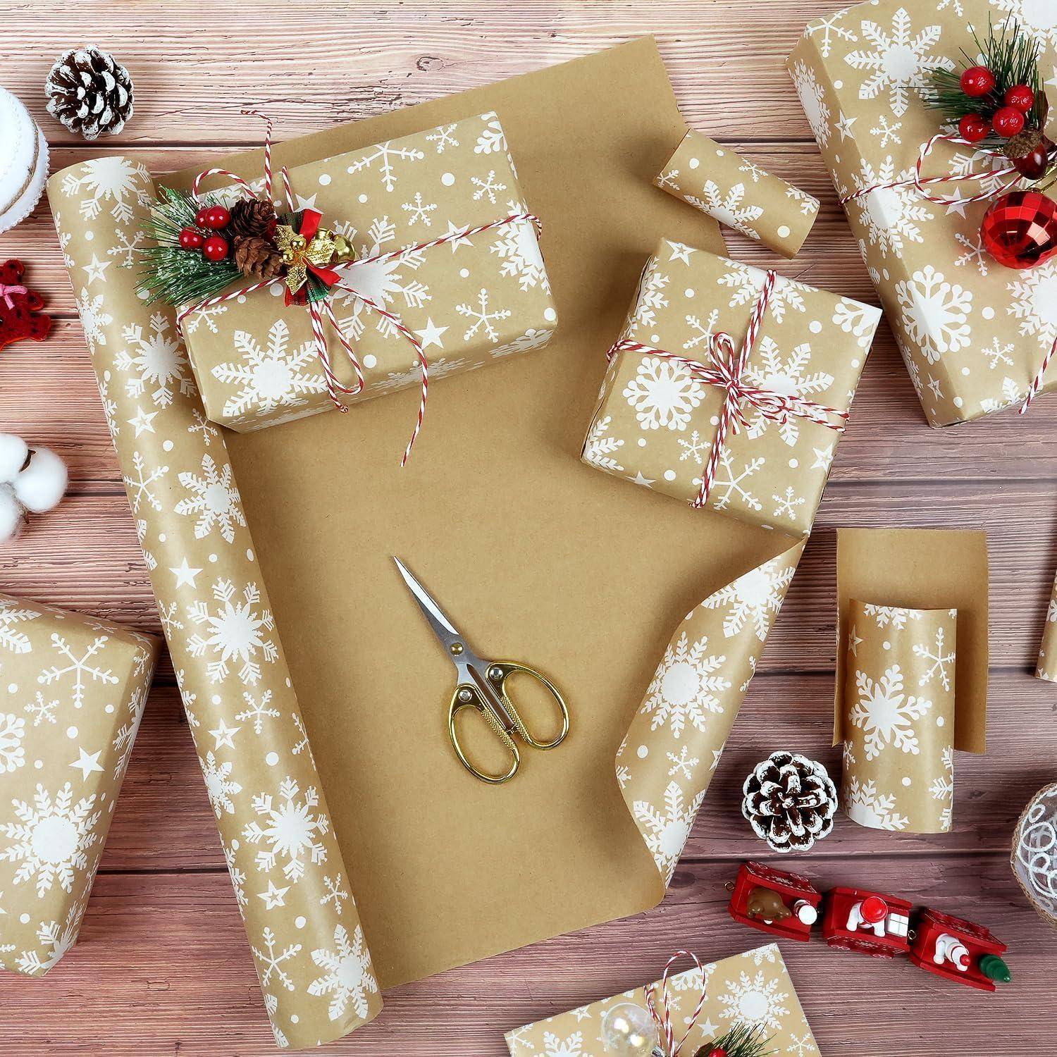 Geschenkpapier Rolle Weihnachten Schneeflocke Kraft 43cm 15m Snowflake