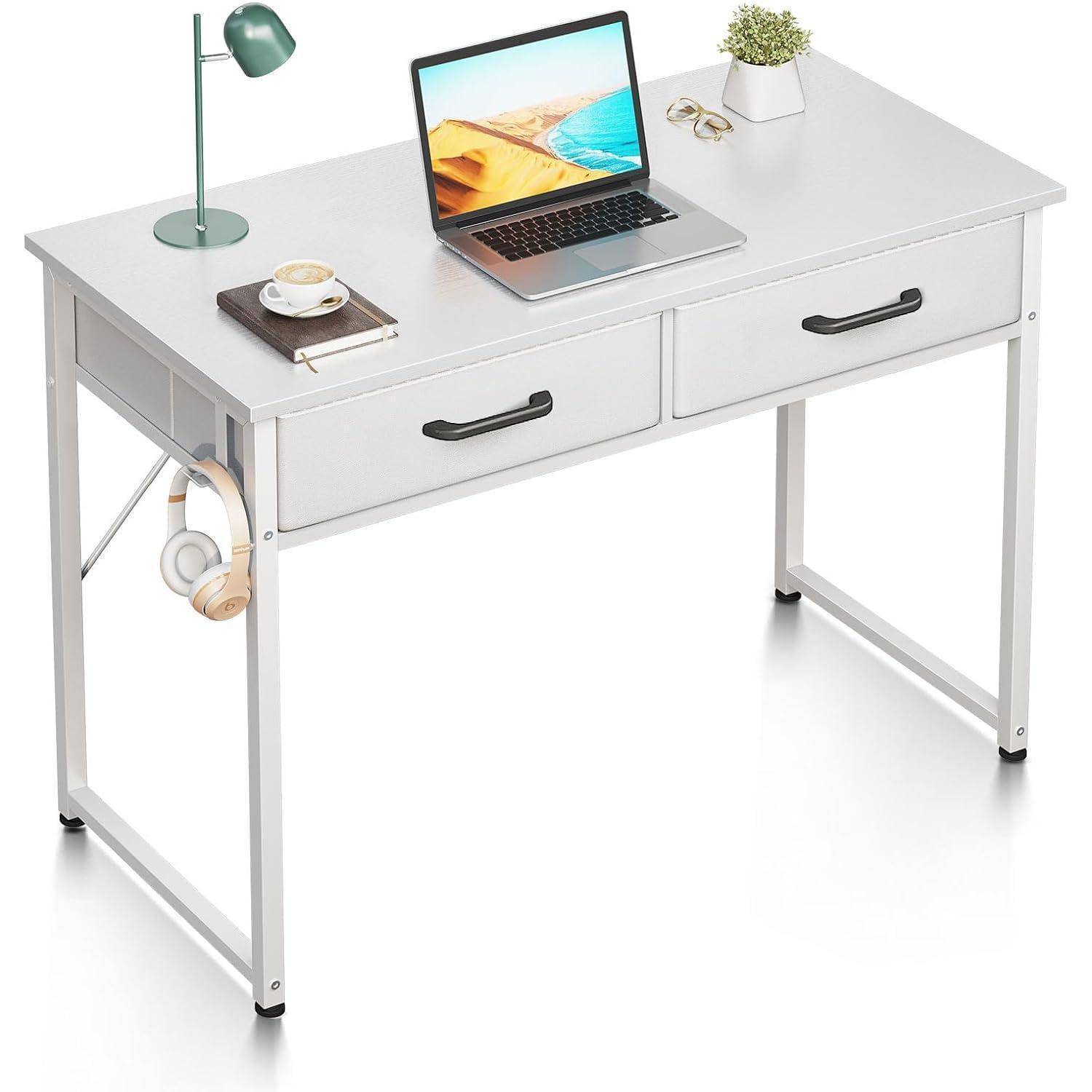 Schreibtisch 2 Schubladen Kopfhörerhalter 100x40x78.7cm Weiß