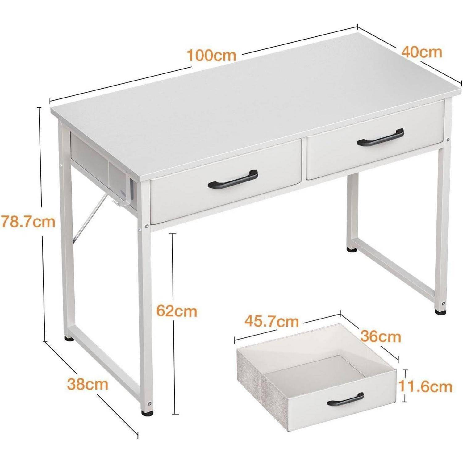Schreibtisch 2 Schubladen Kopfhörerhalter 100x40x78.7cm Weiß