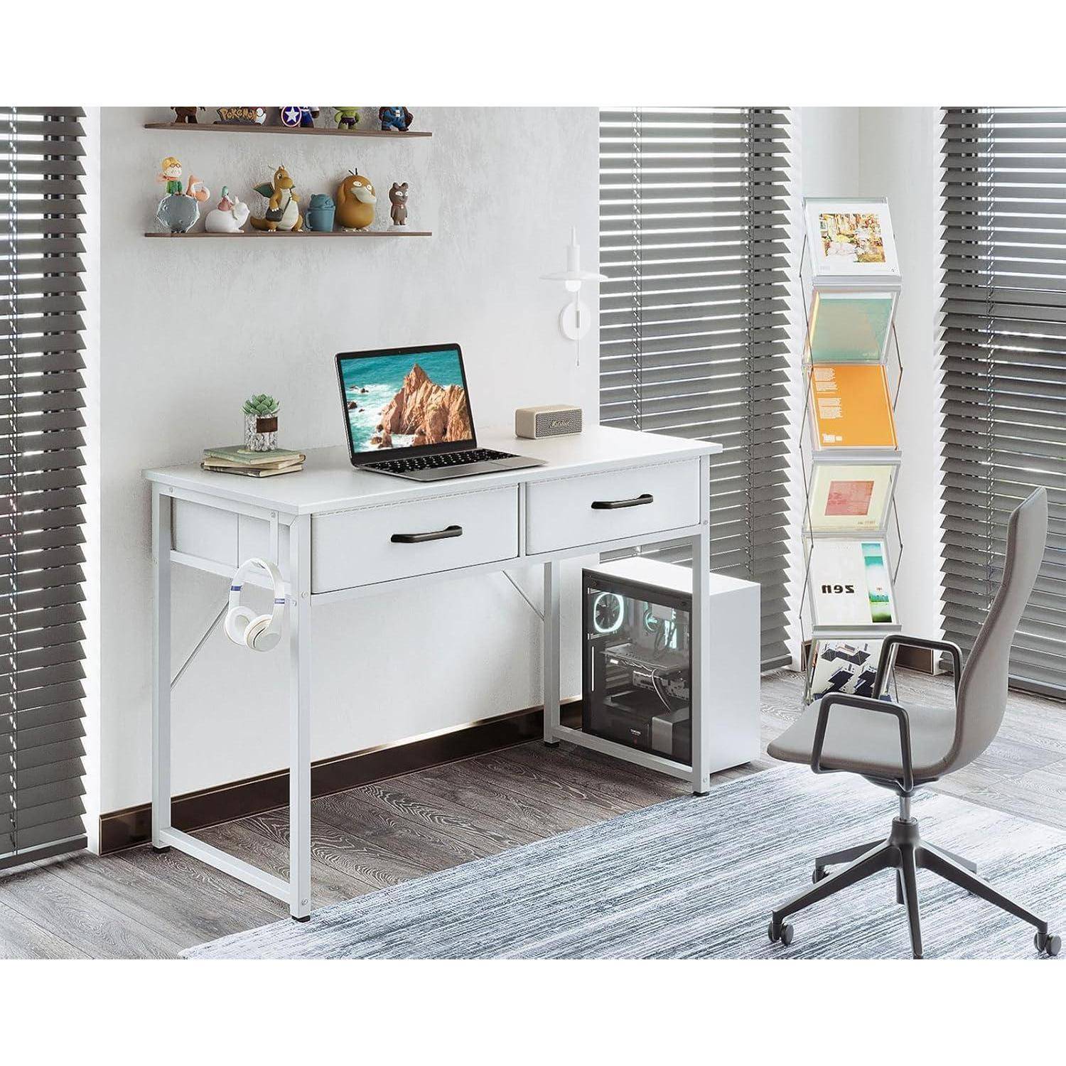 Schreibtisch 2 Schubladen Kopfhörerhalter 100x40x78.7cm Weiß