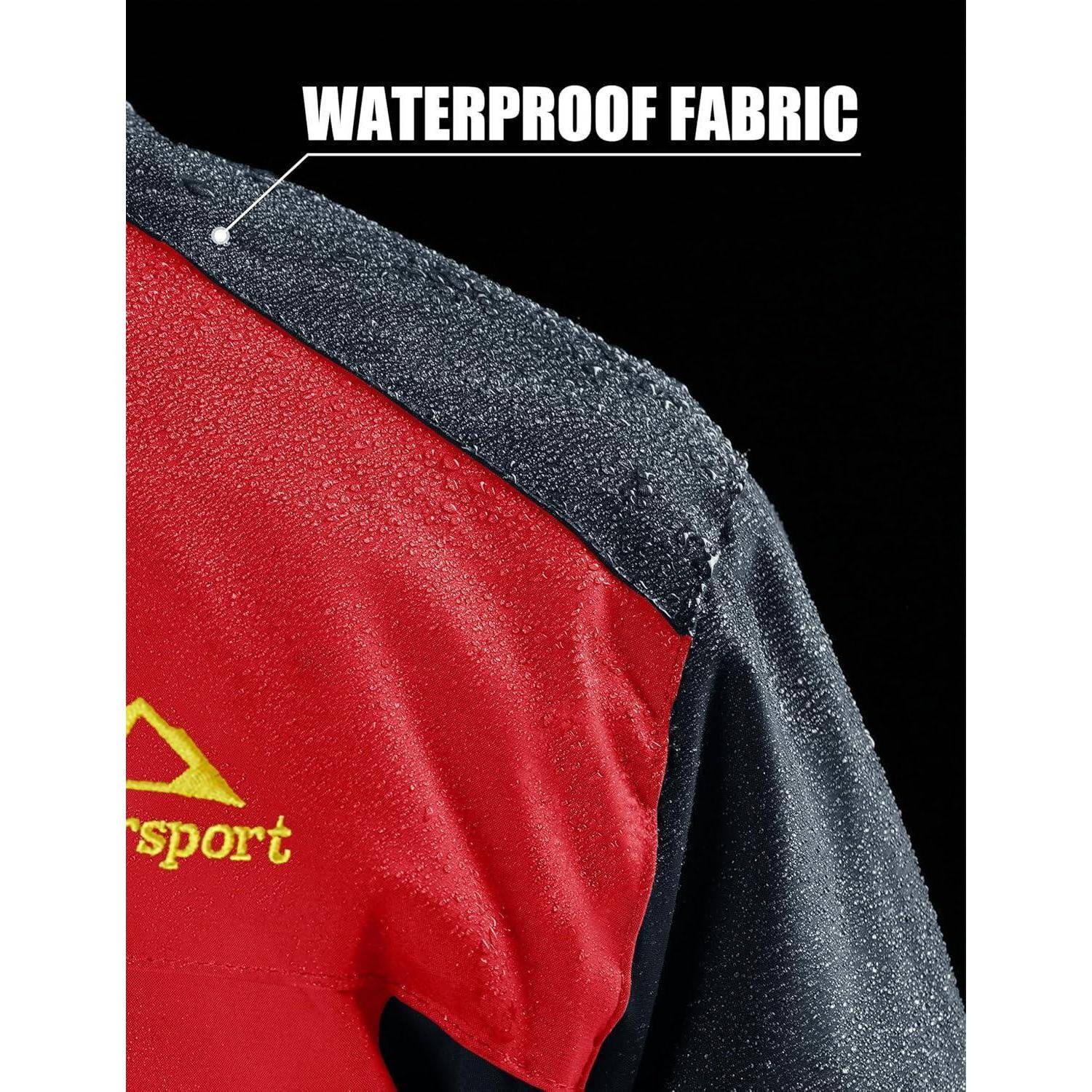 Nahaufnahme einer rot-schwarzen Jacke mit der Aufschrift 
