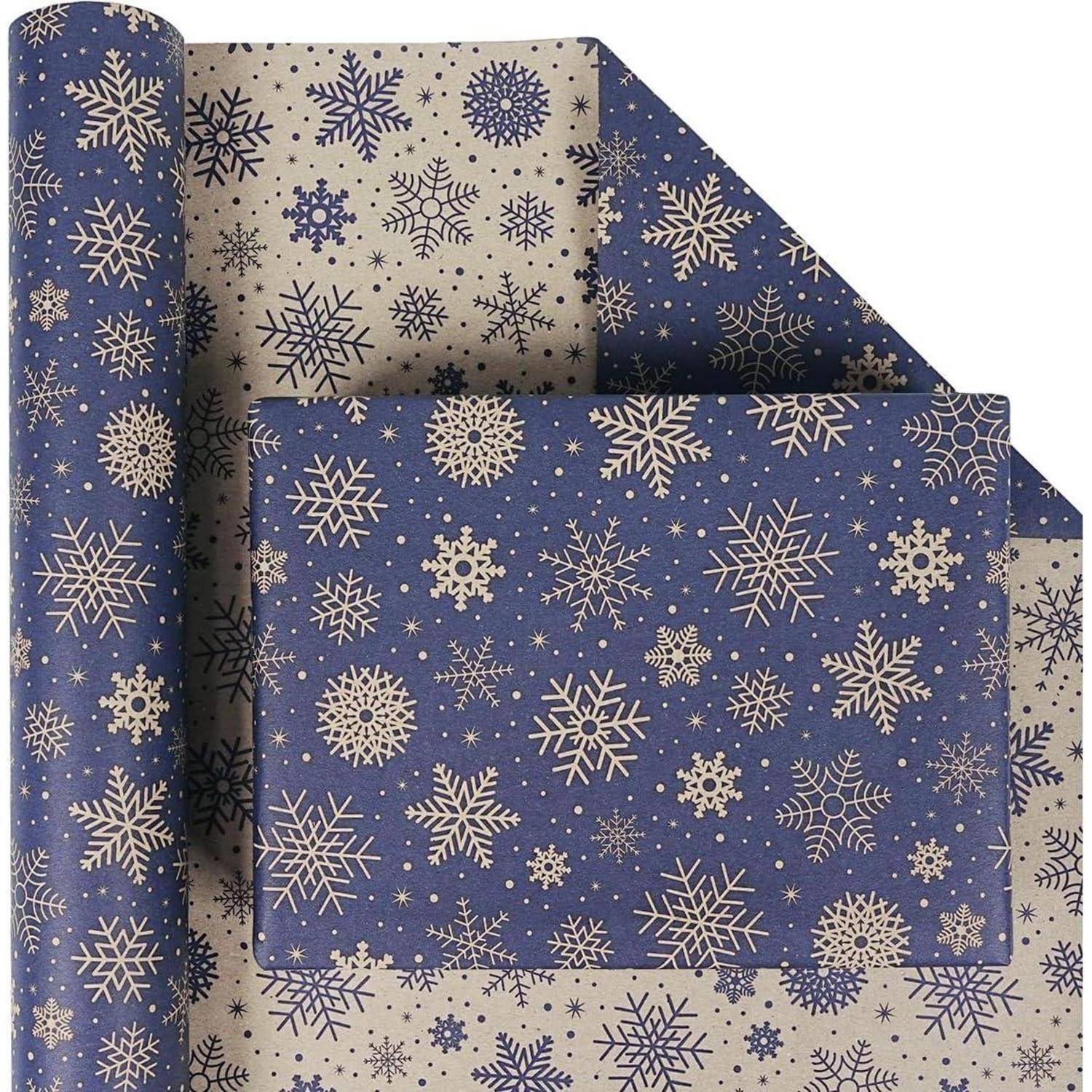 Geschenkpapier Weihnachten Schneeflocke wendbar 43cm Dunkelblau Braun