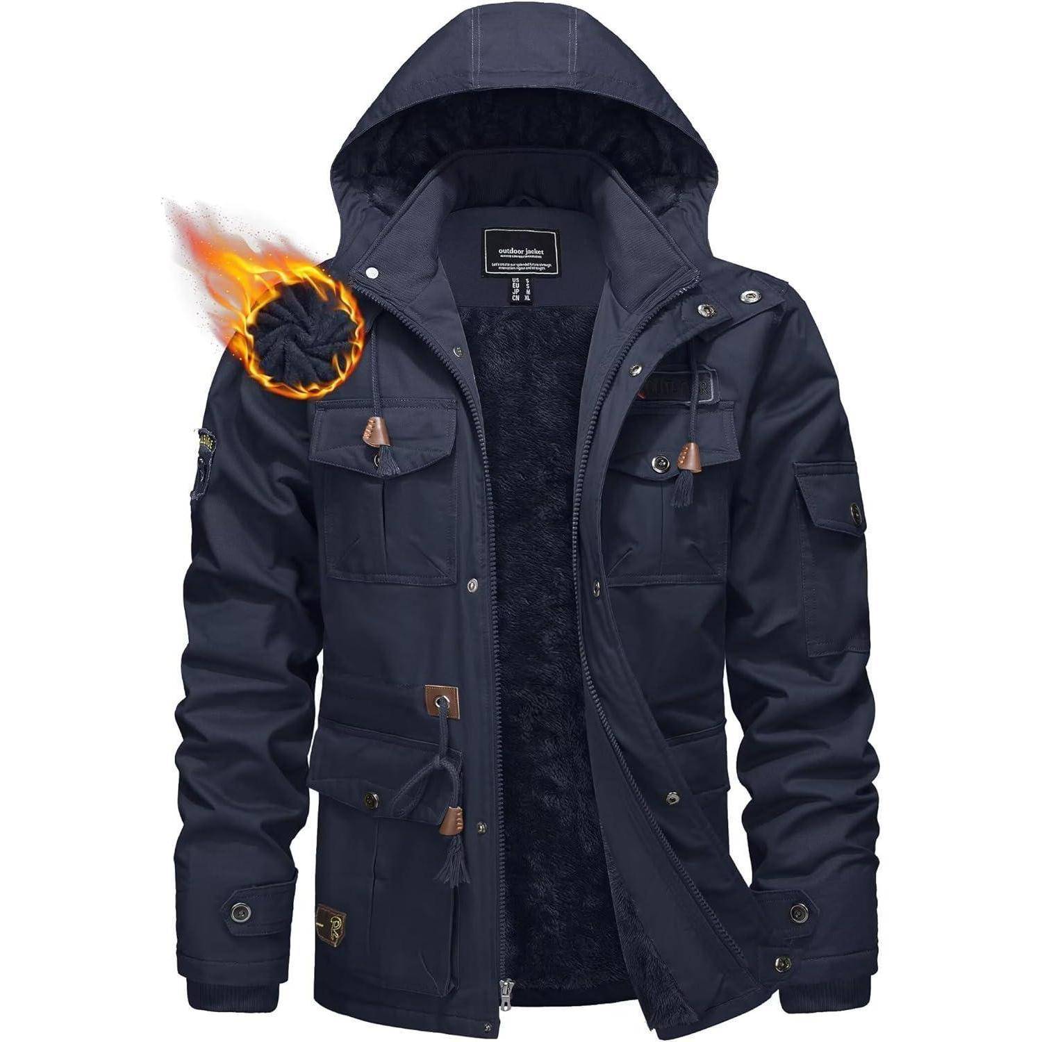 Winterparka Herren Fleece Gefüttert Kapuze Taschen M Dunkelblau