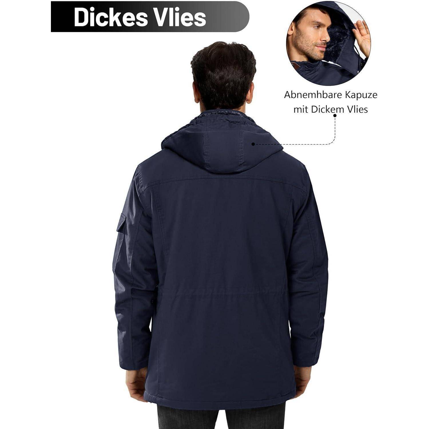 Winterparka Herren Fleece Gefüttert Kapuze Taschen M Dunkelblau