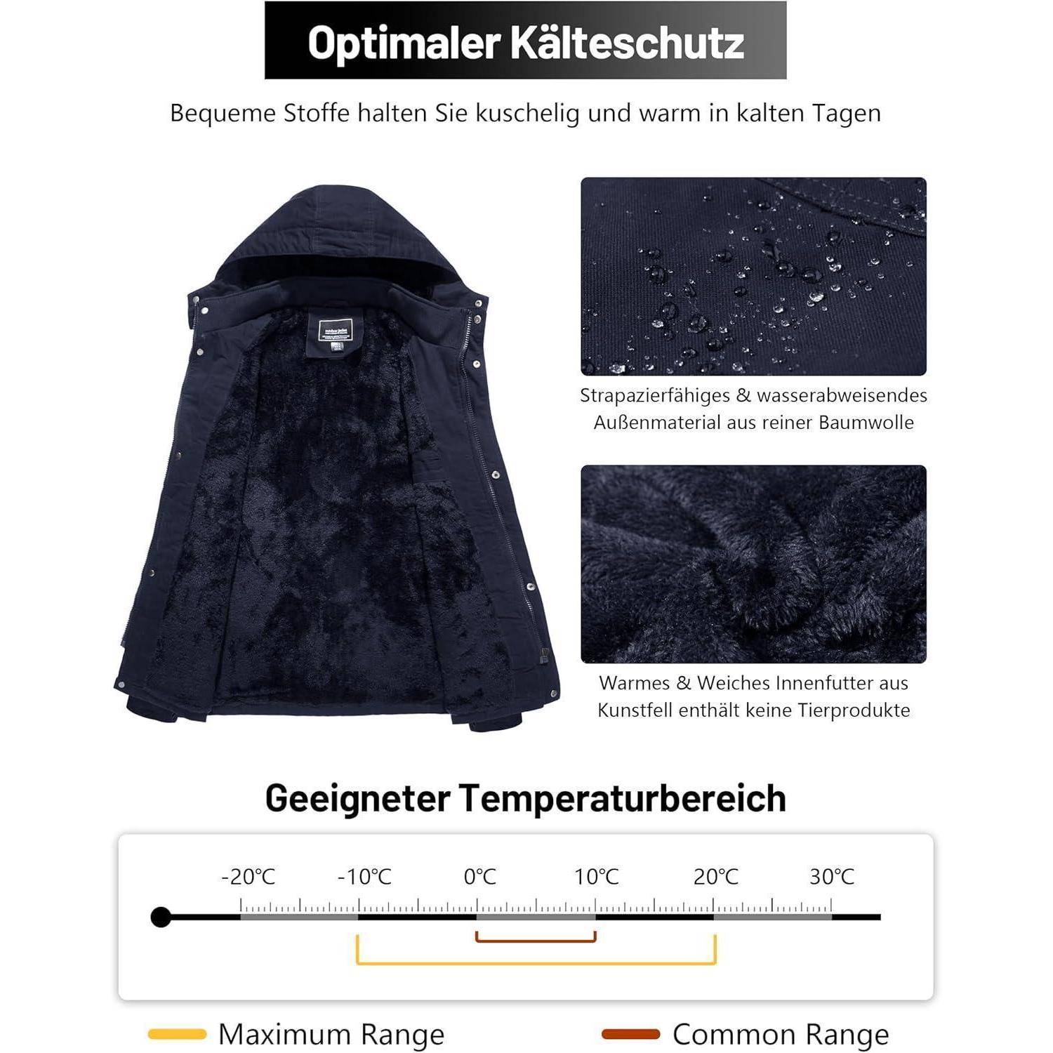 Winterparka Herren Fleece Gefüttert Kapuze Taschen M Dunkelblau