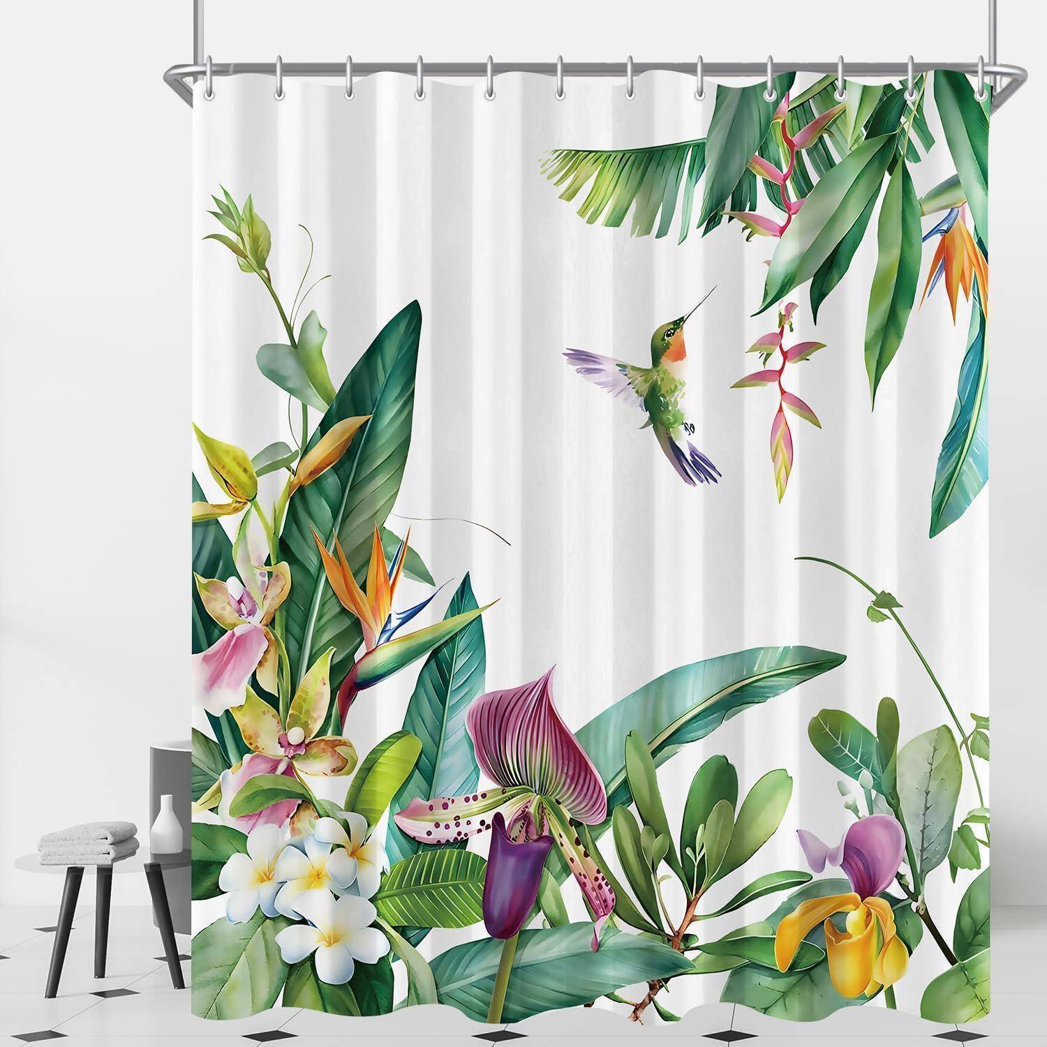 Duschvorhang Grüne Blätter Vogel H200 x B180 cm (1er Pack)