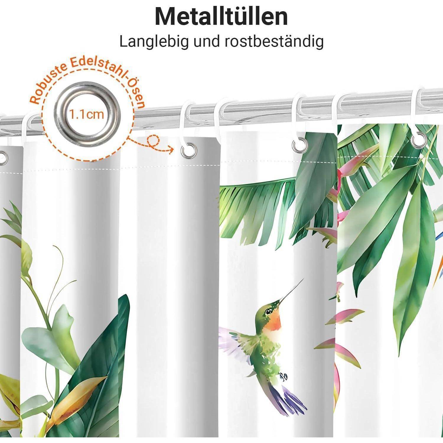 Duschvorhang Grüne Blätter Vogel H200 x B180 cm (1er Pack)