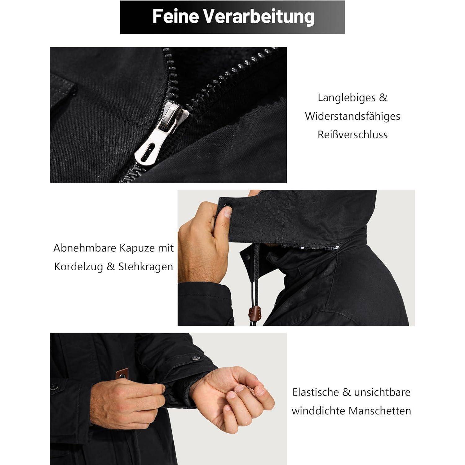 Jacke mit ‚feiner Verarbeitung' verfügt über einen strapazierfähigen Reißverschluss, eine abnehmbare Kapuze mit Kordelzug und Stehkragen sowie elastische, winddichte Bündchen.