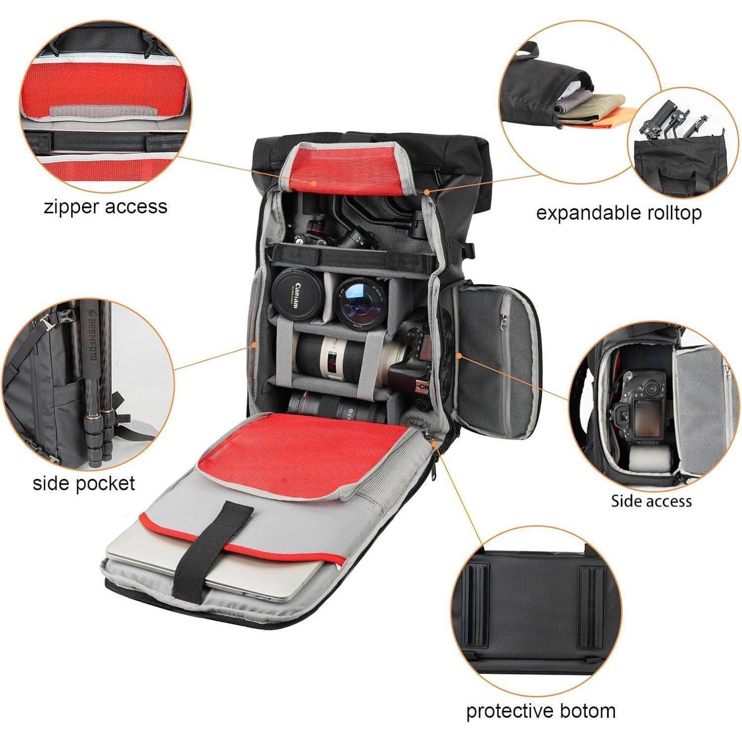 Kamerarucksack Wasserdicht DSLR Spiegellose Laptopfach Schwarz