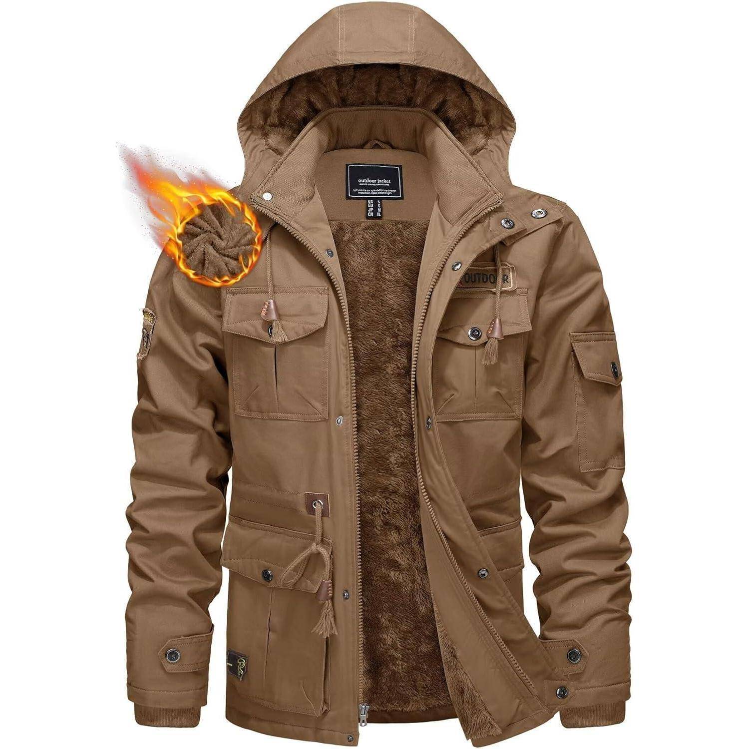 Winterparka Herren Fleece Gefüttert Taschen Kapuze Militär XL Khaki