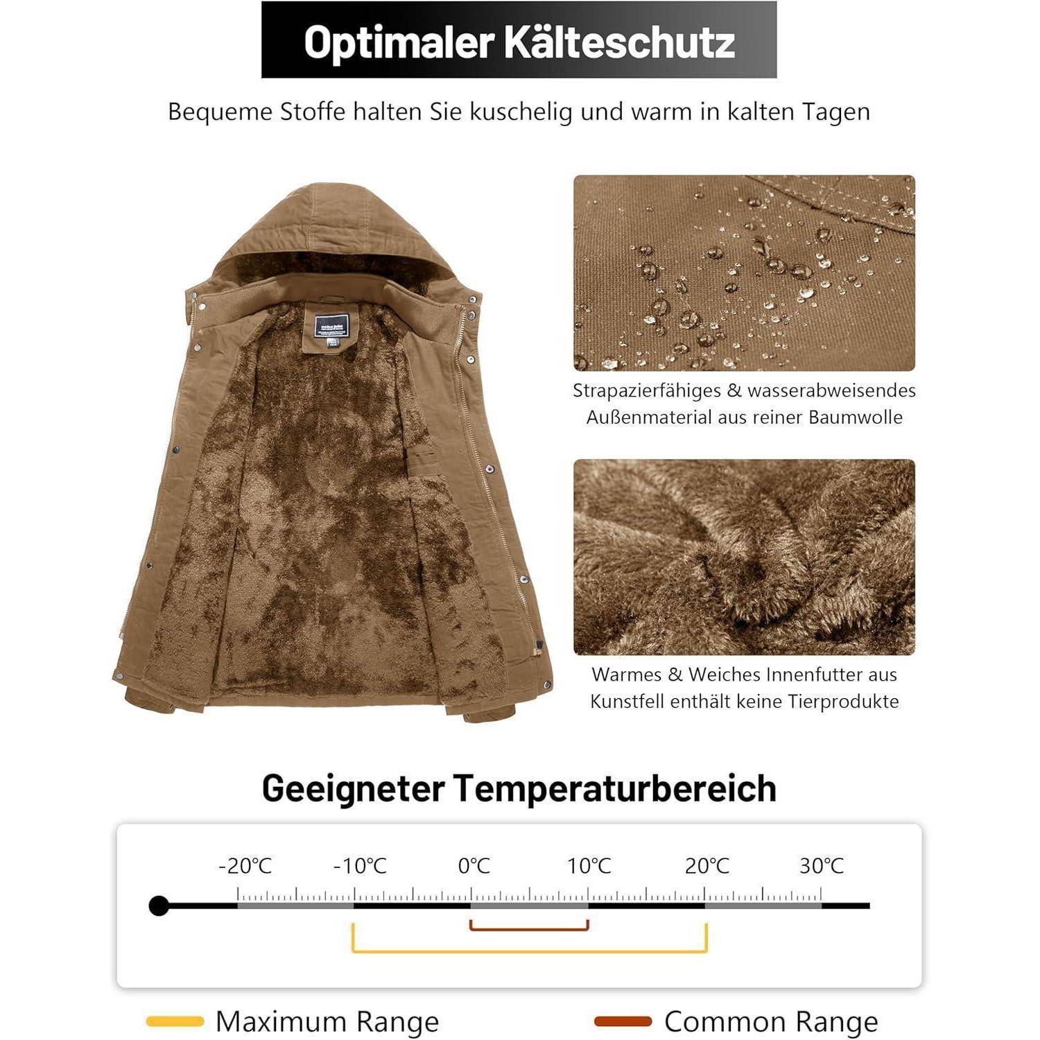 Winterparka Herren Fleece gefüttert Taschen Kapuze M Khaki