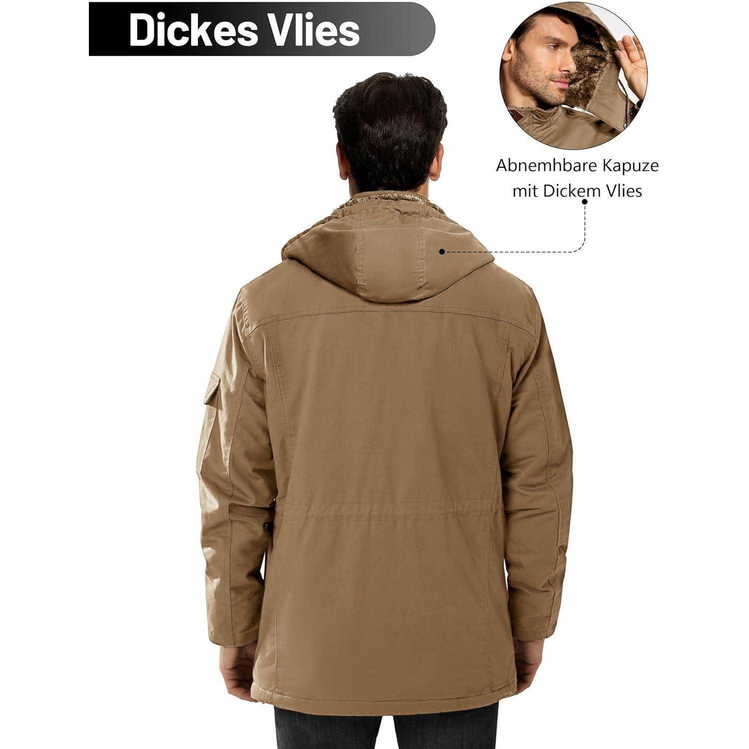 Winterparka Herren Fleece Gefüttert Taschen Kapuze Militär XL Khaki