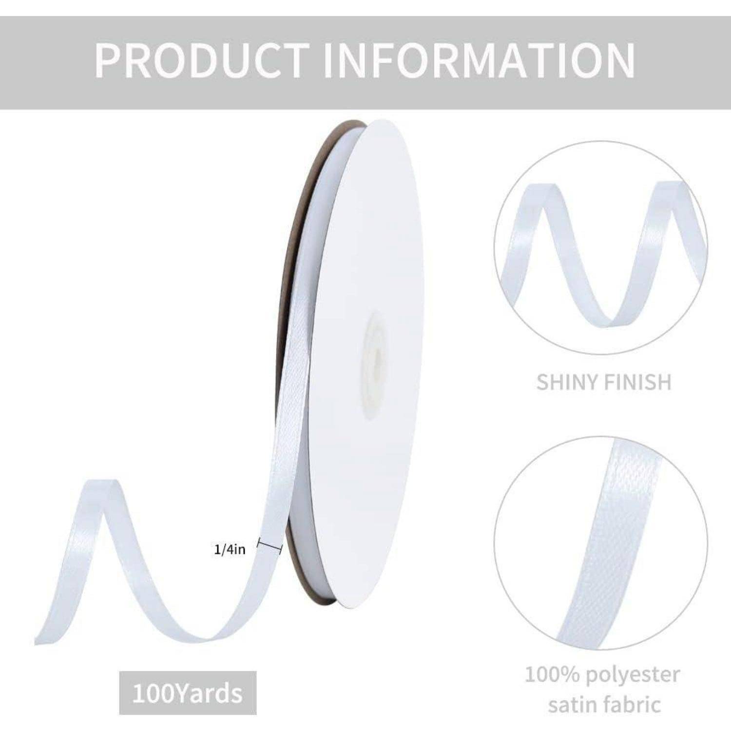 Satinband Weiß Basteln Haarschleifen Hochzeit 1/4 in x 100 yds White