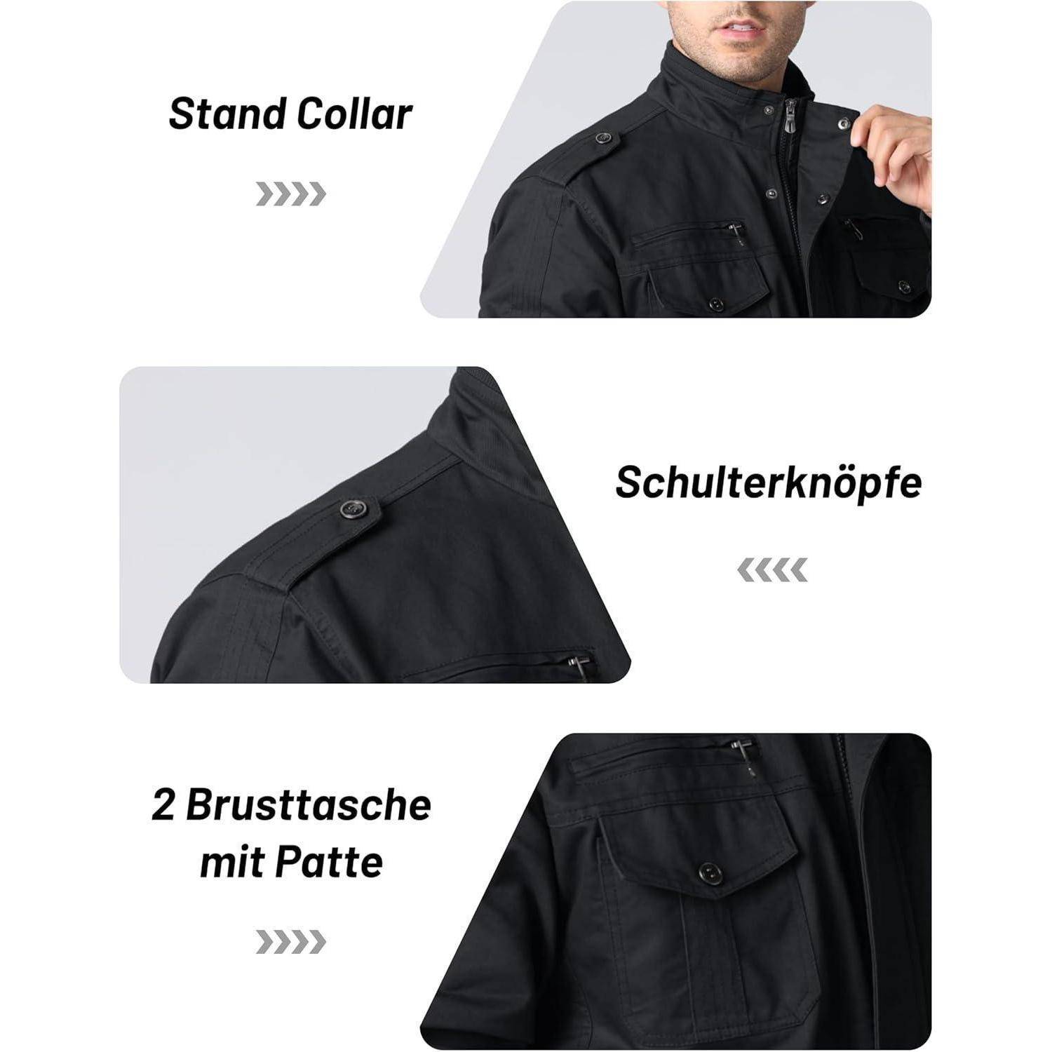 Übergangsjacke Herren Cargo Stehkragen Winddicht Taschen L Schwarz