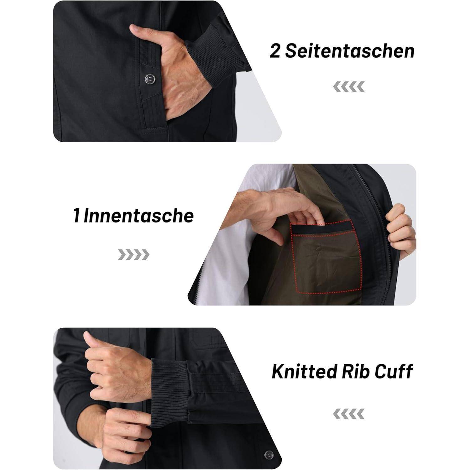 Übergangsjacke Herren Cargo Stehkragen Winddicht Taschen L Schwarz