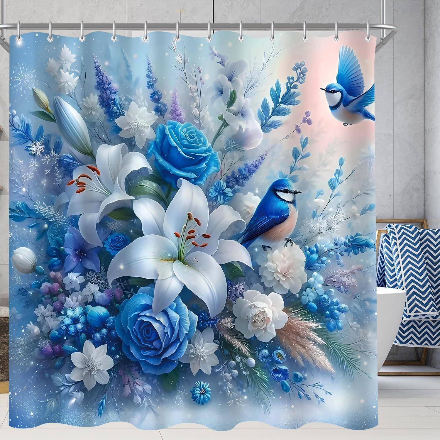 Duschvorhang Waschbar Antischimmel Blauer Vogel 180 x 160 cm