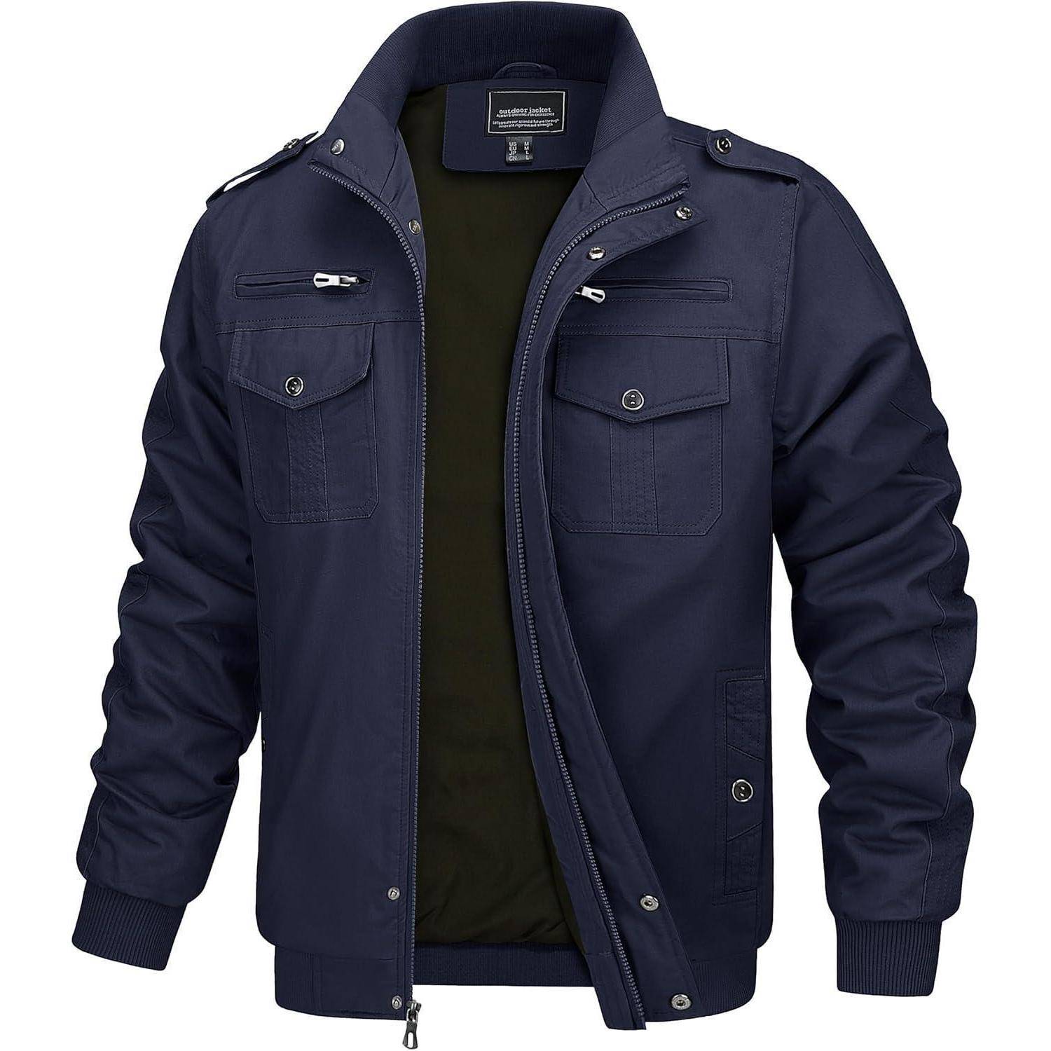 Übergangsjacke Herren Stehkragen Cargo Feldjacke Taschen L Navy