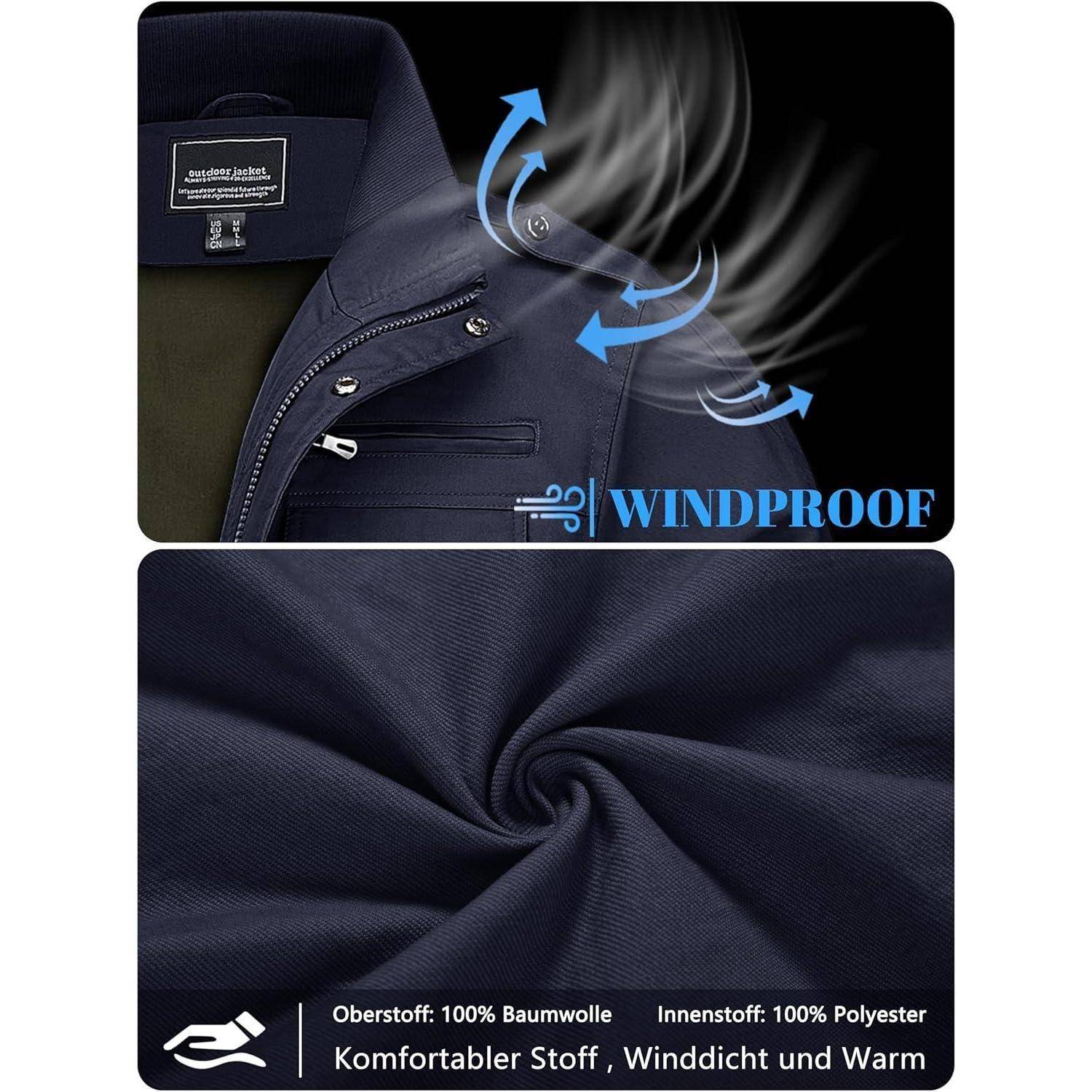 Übergangsjacke Herren Stehkragen Cargo Feldjacke Taschen L Navy