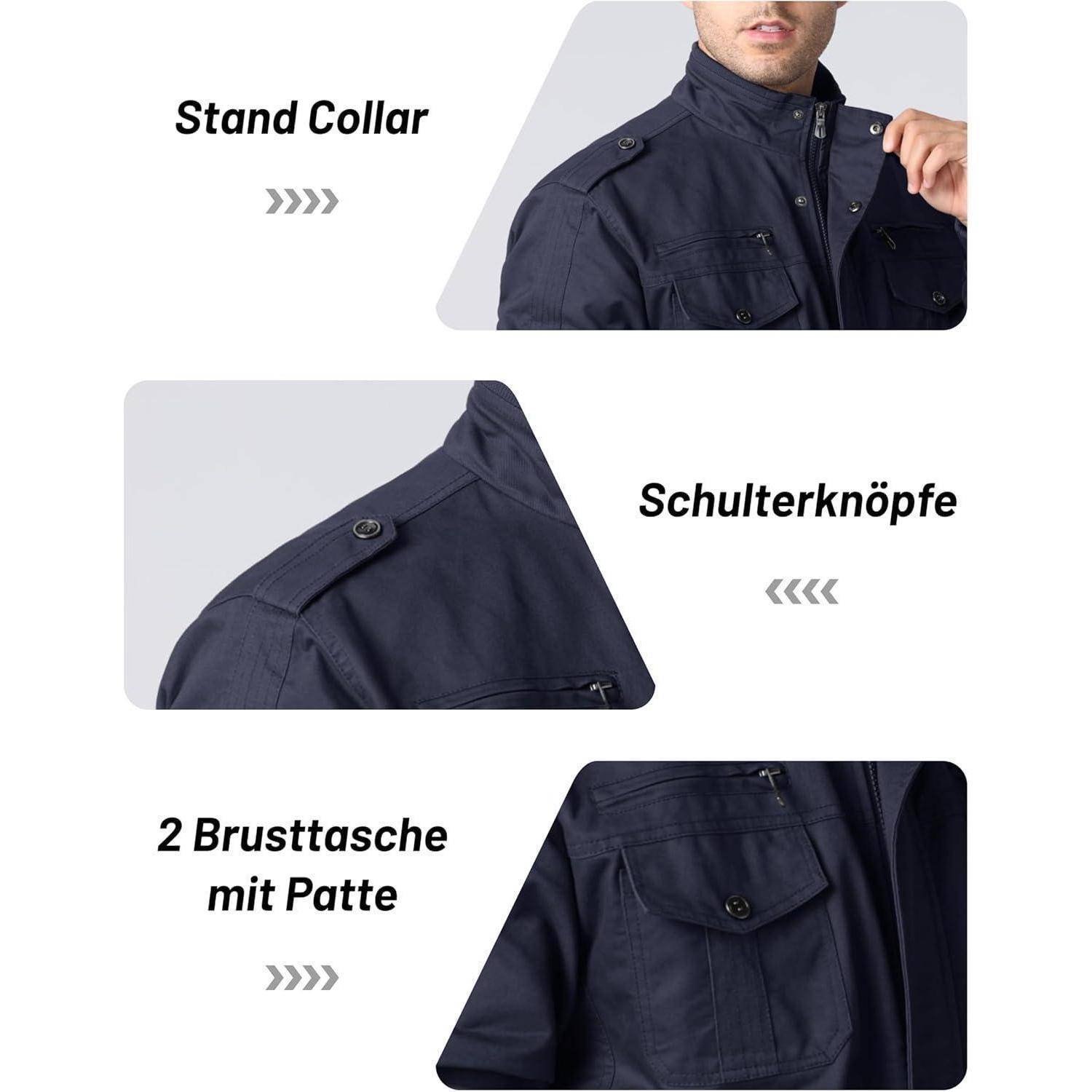 Übergangsjacke Herren Stehkragen Cargo Feldjacke Taschen L Navy